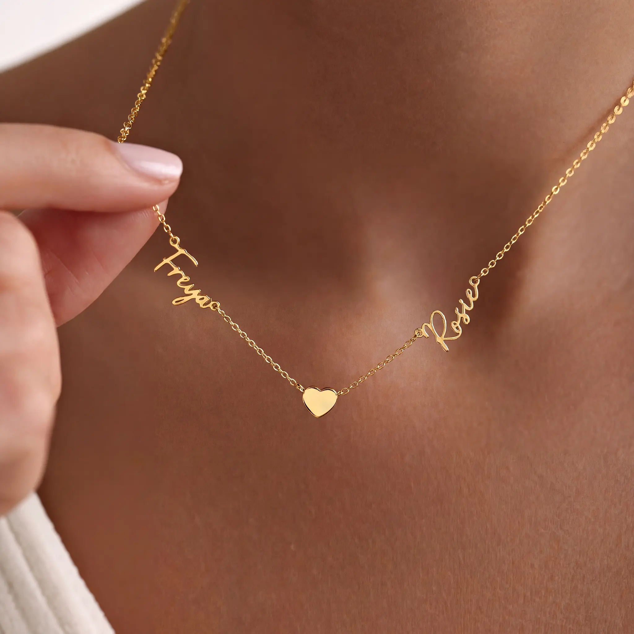 Double Name & Solid Heart Necklace - Image 10
