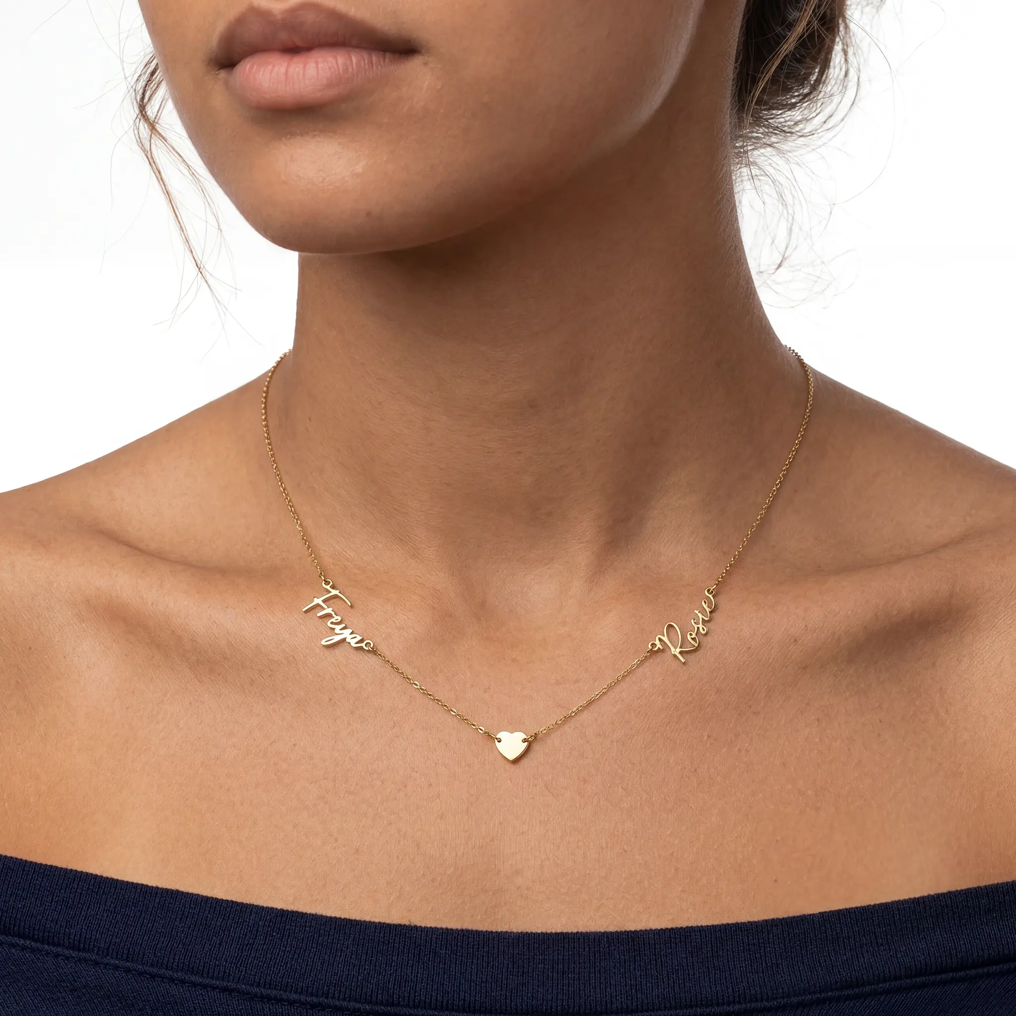 Double Name & Solid Heart Necklace - Image 13