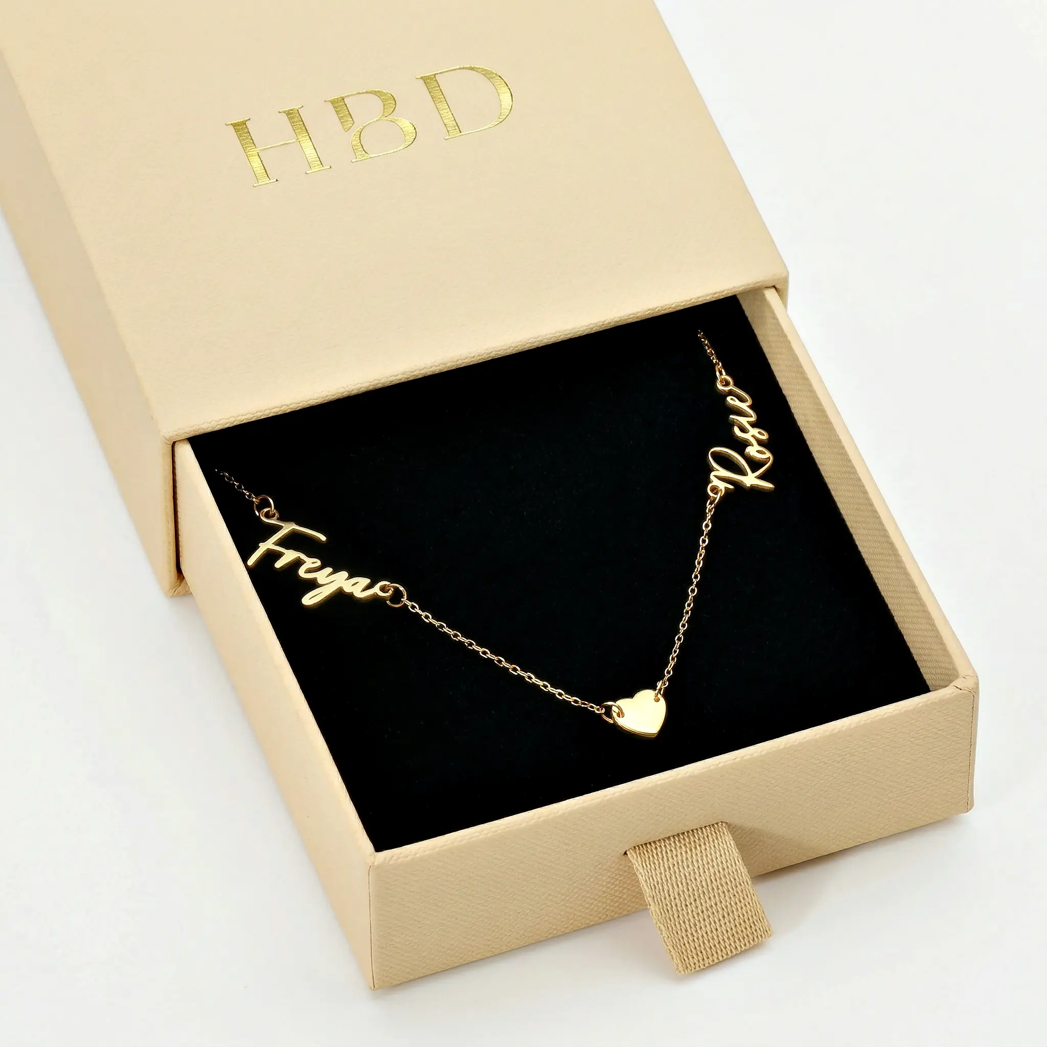 Double Name & Solid Heart Necklace - Image 3