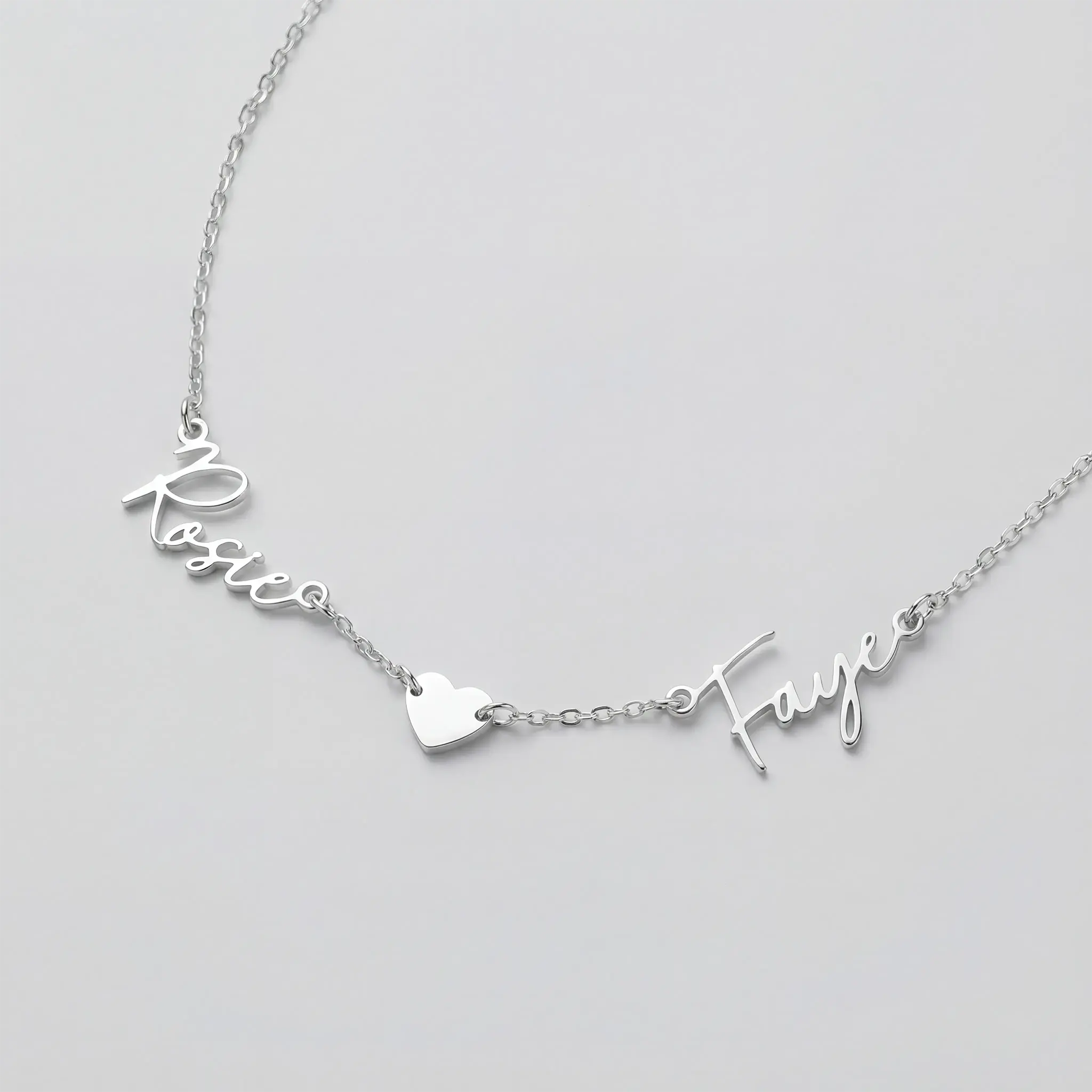 Double Name & Solid Heart Necklace - Image 7