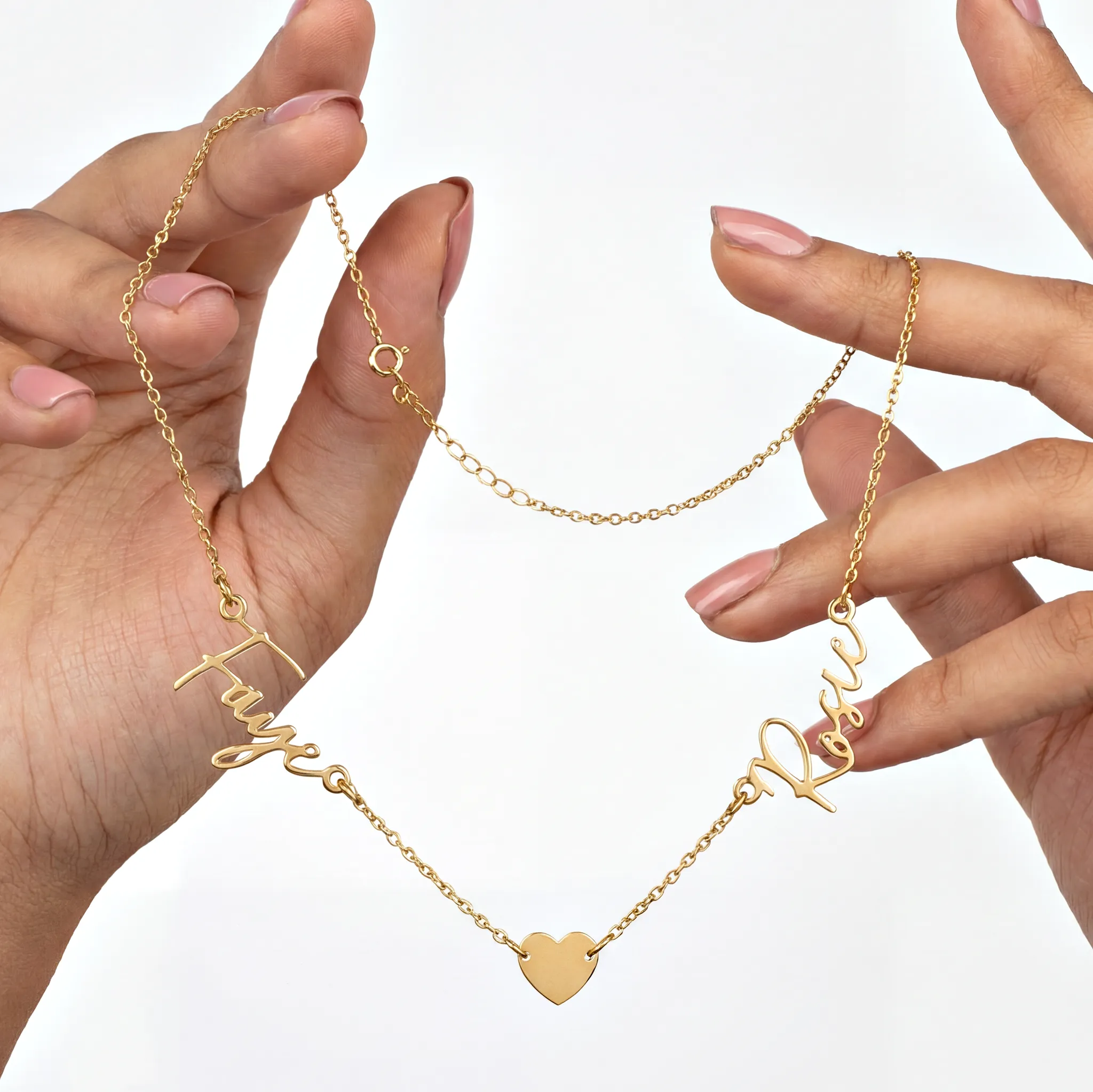 Double Name & Solid Heart Necklace - Image 8