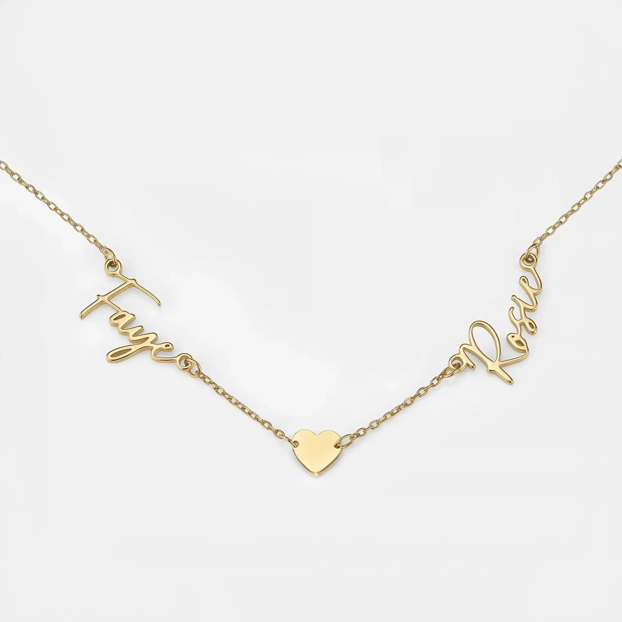 Double Name & Solid Heart Necklace - Image 9