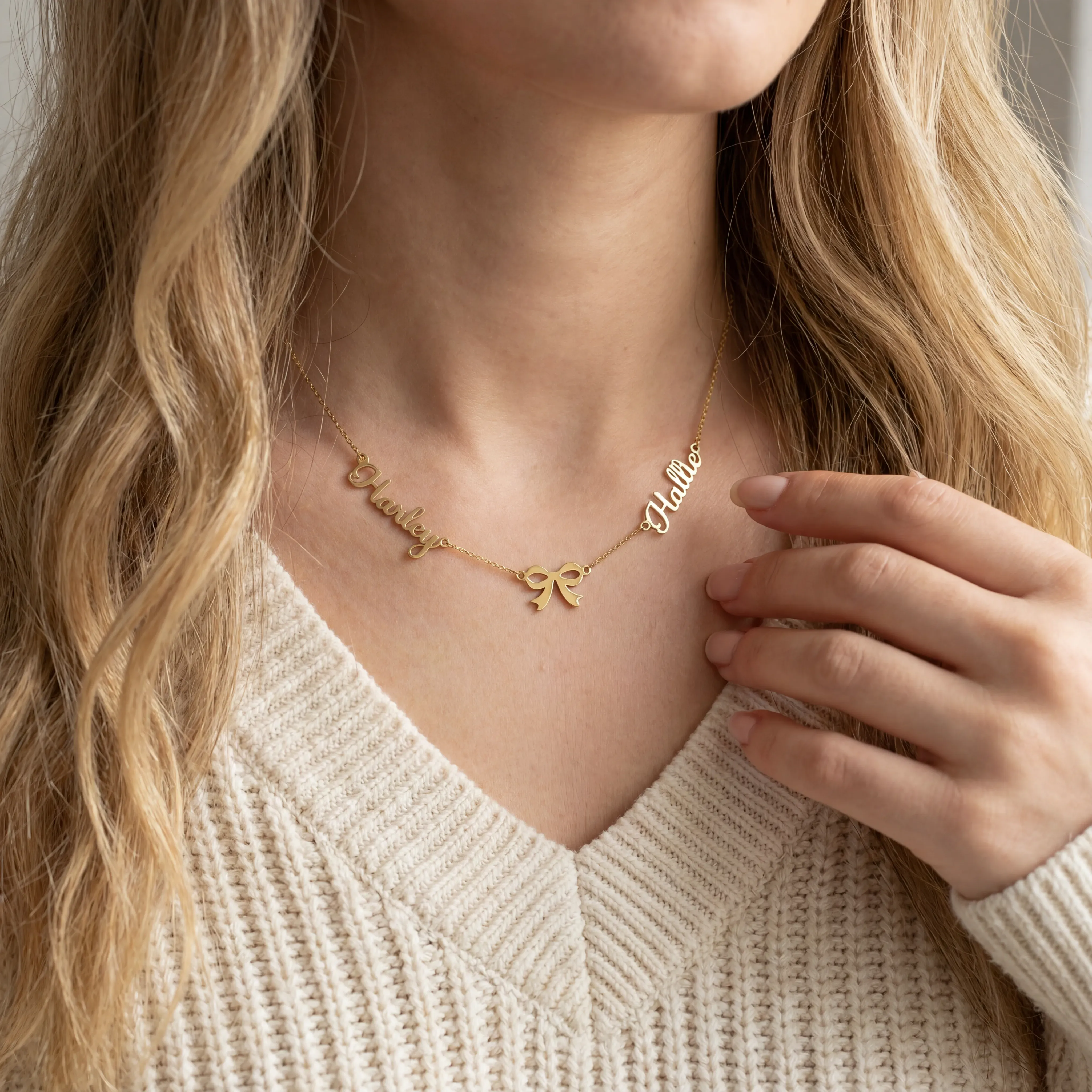 Double Name with Bow Necklace - Image 4