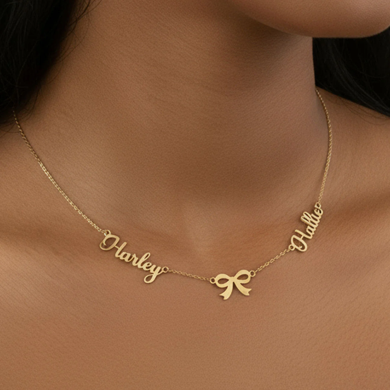 Double Name with Bow Necklace - Image 5