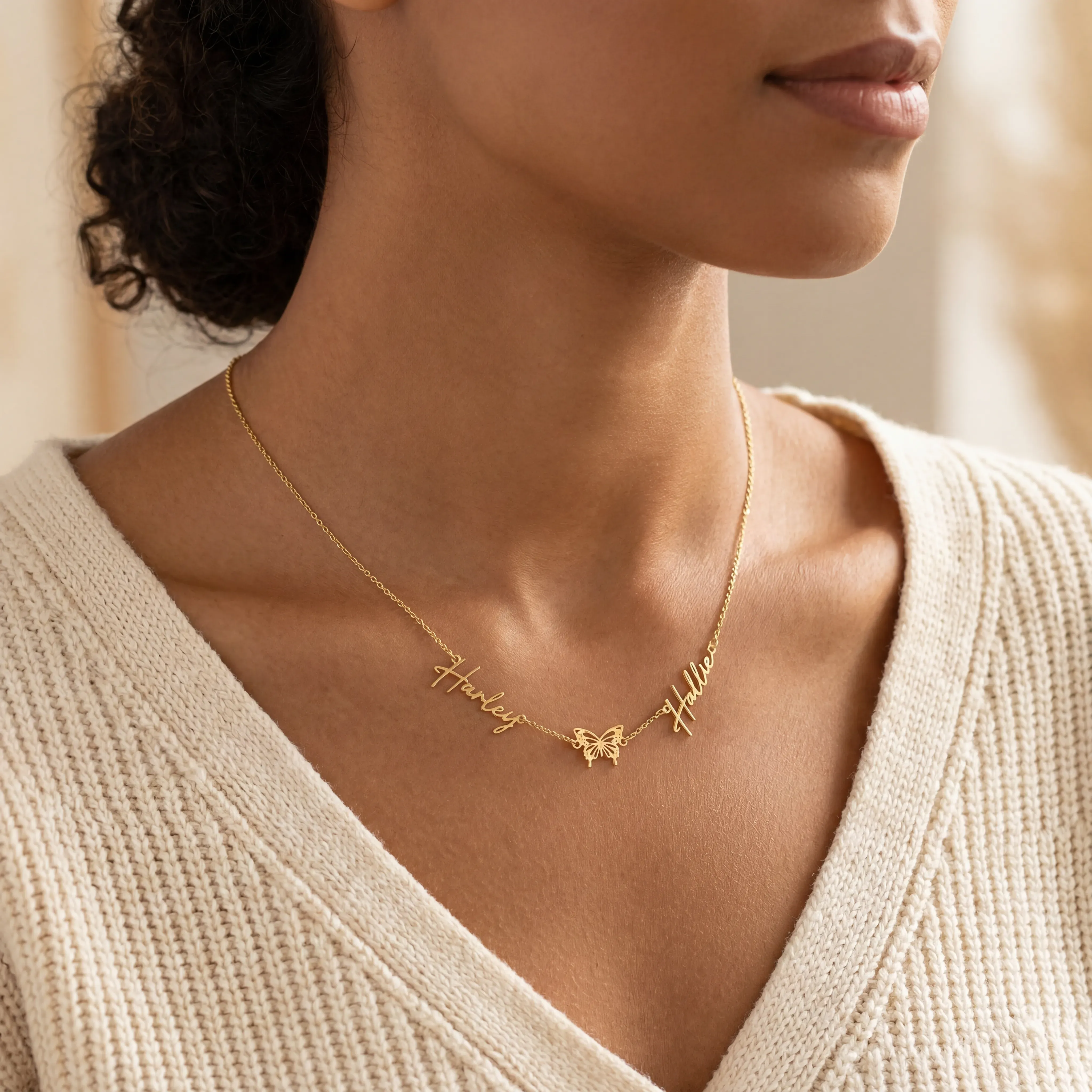Double Name with Butterfly Necklace - Image 3
