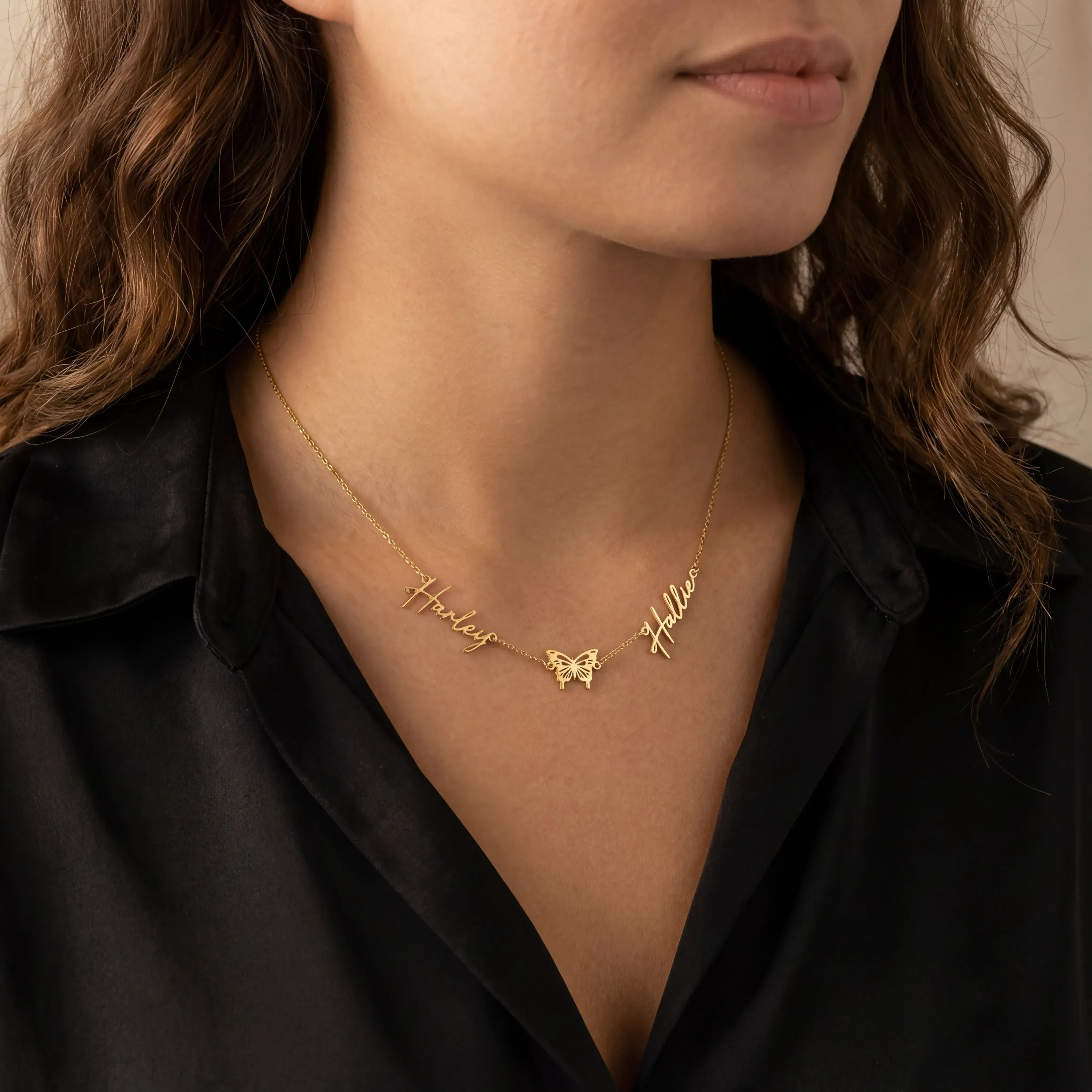 Double Name with Butterfly Necklace - Image 4