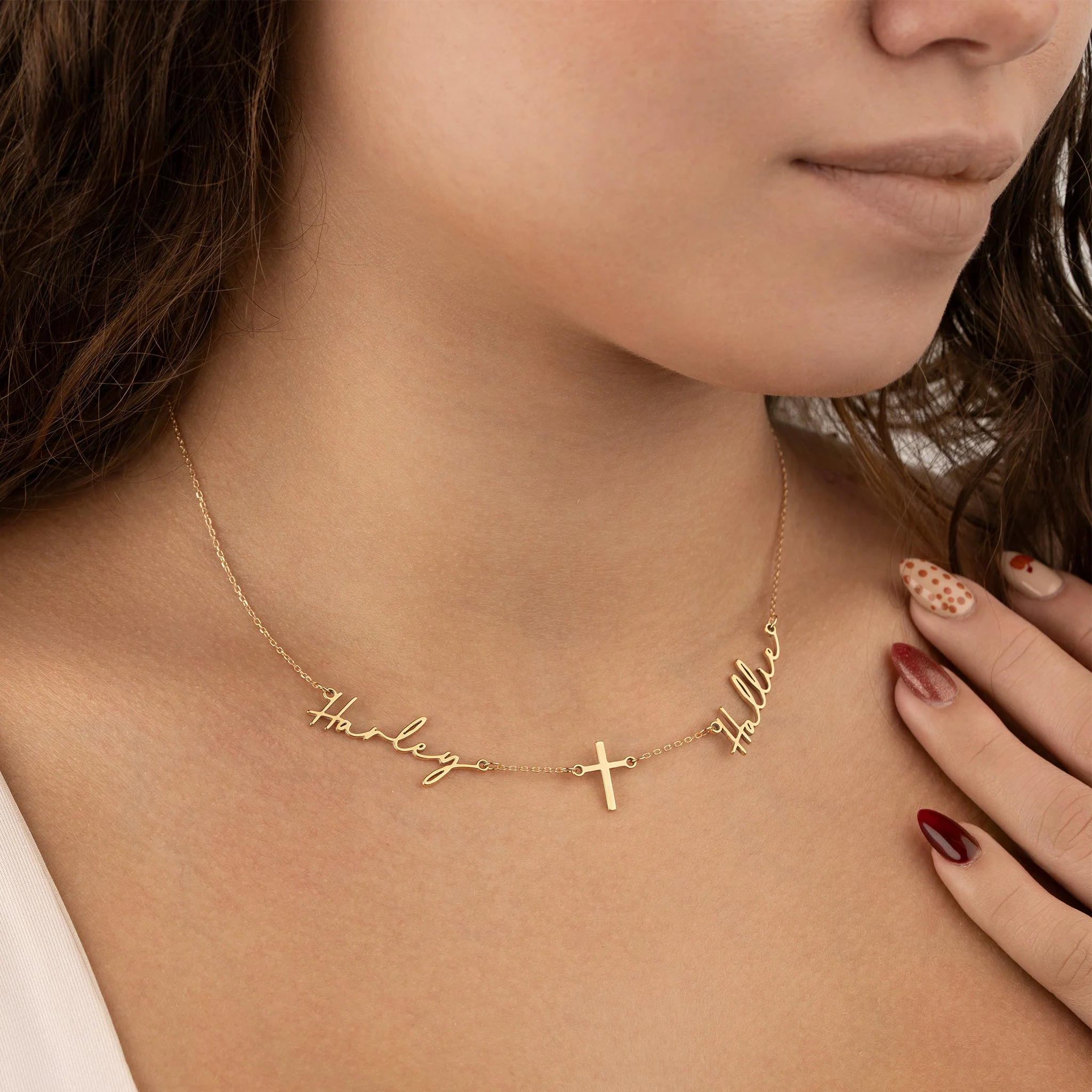Double Name with Cross Necklace - Image 4