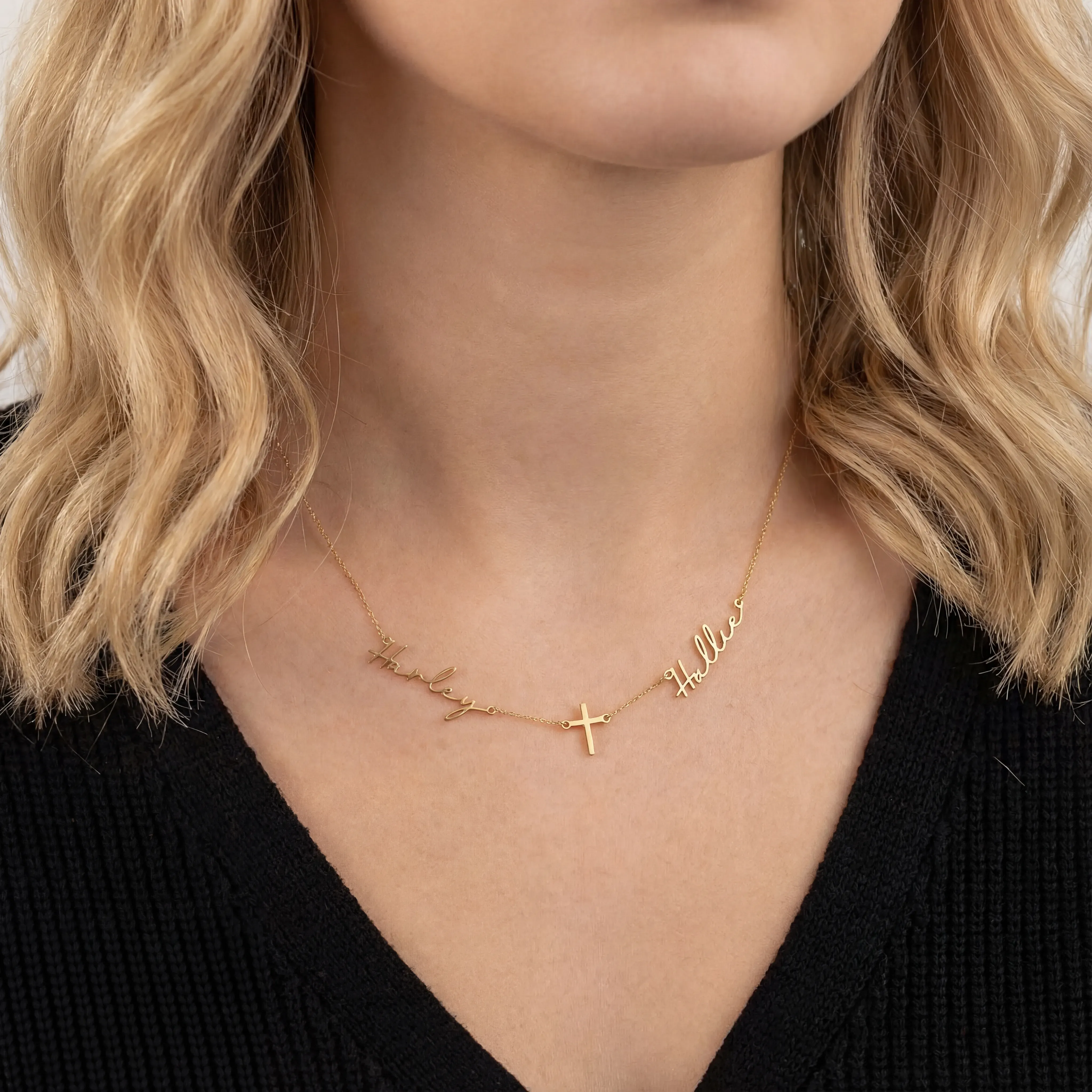 Double Name with Cross Necklace - Image 5