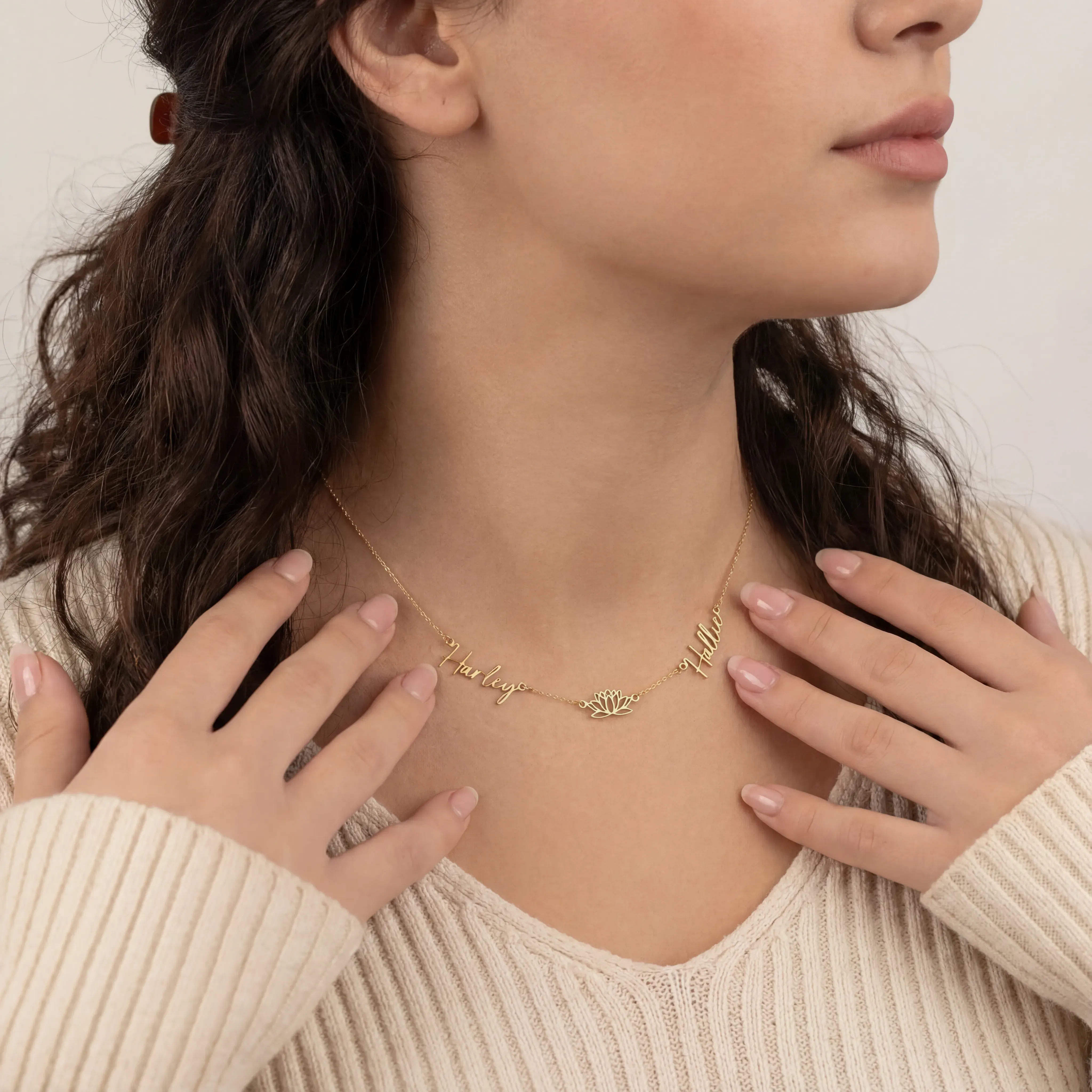 Double Name with Lotus Flower Necklace - Image 6