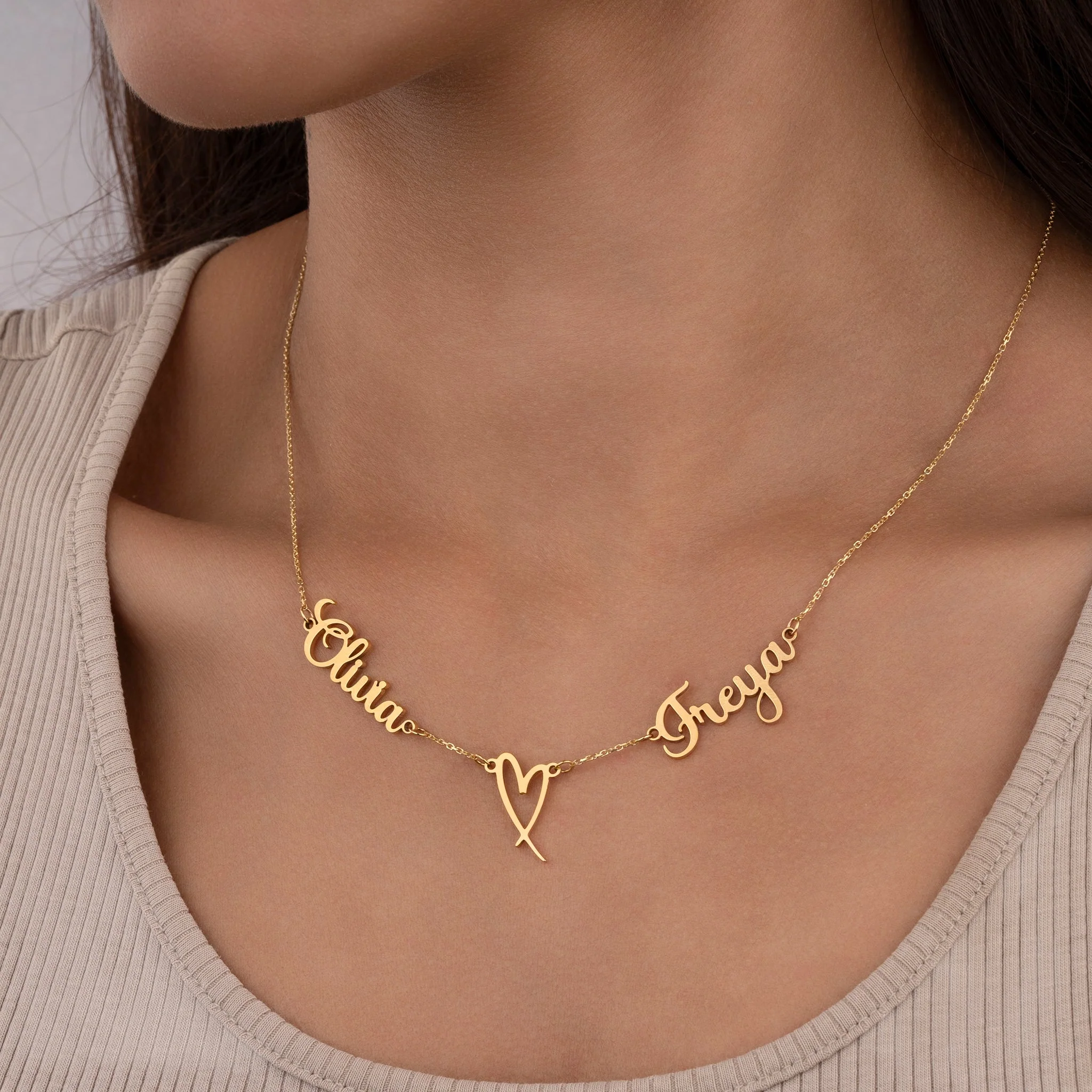 Double Name with Heart Necklace - Image 4