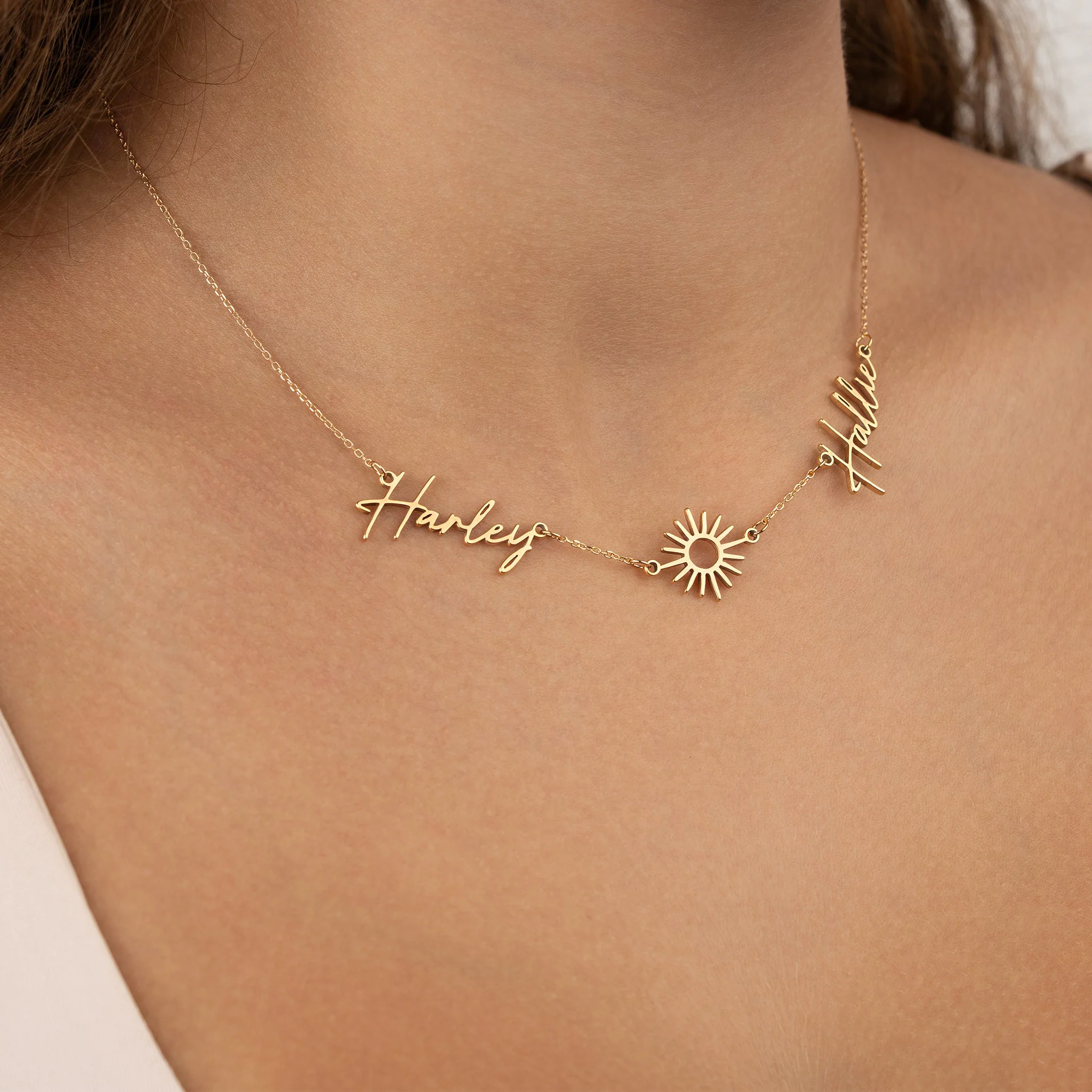 Double Name with Sun Necklace - Image 3