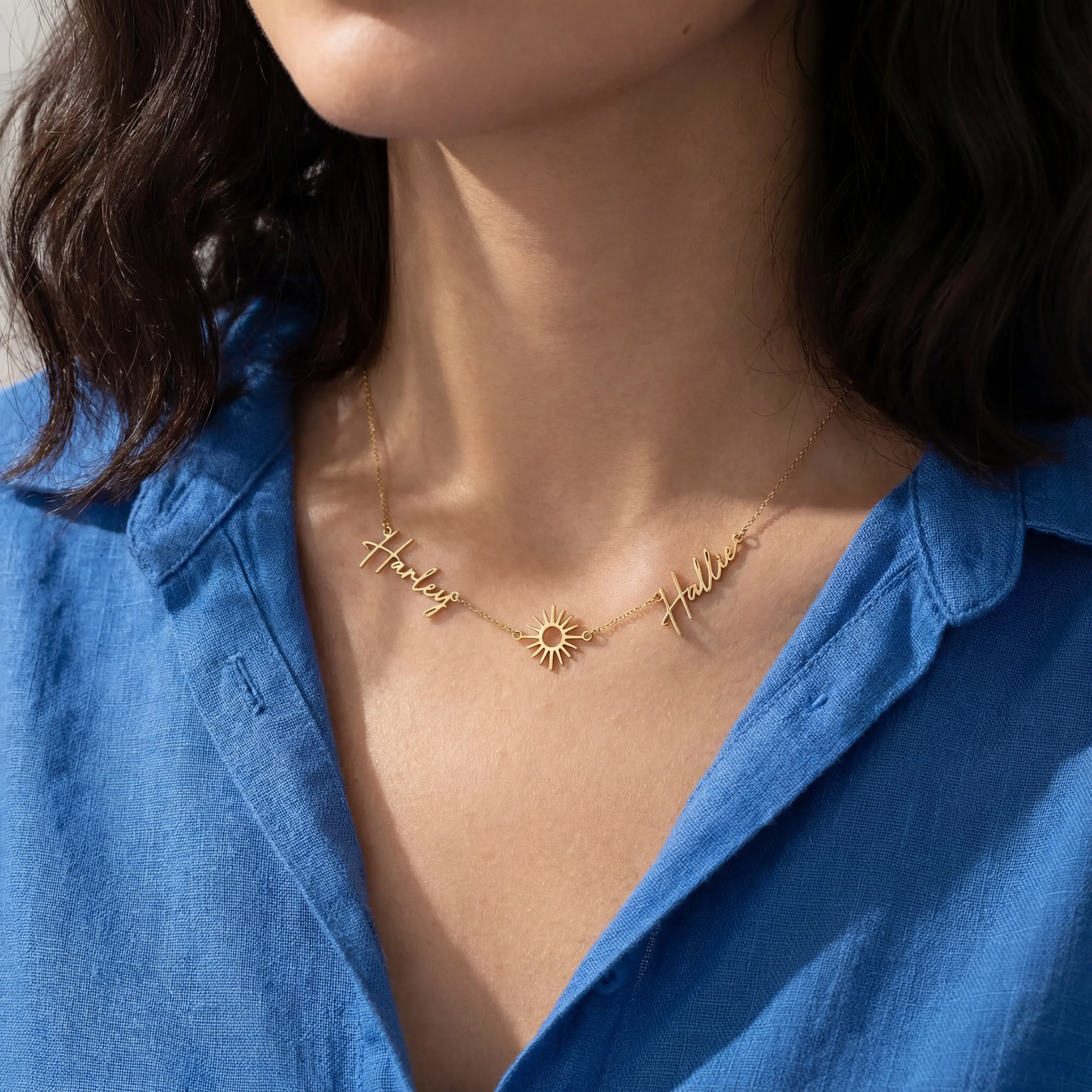 Double Name with Sun Necklace - Image 4