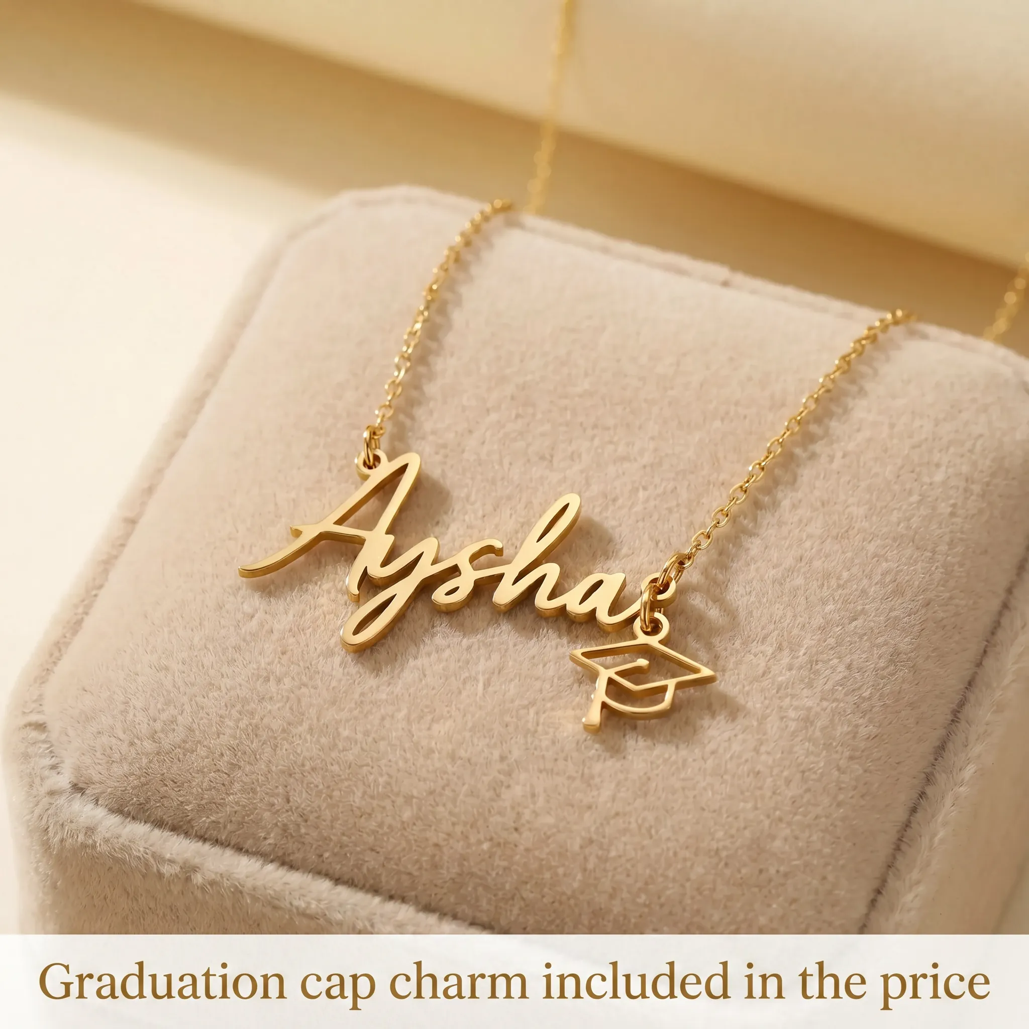 Graduation Name Necklace with Cap Charm - Image 2