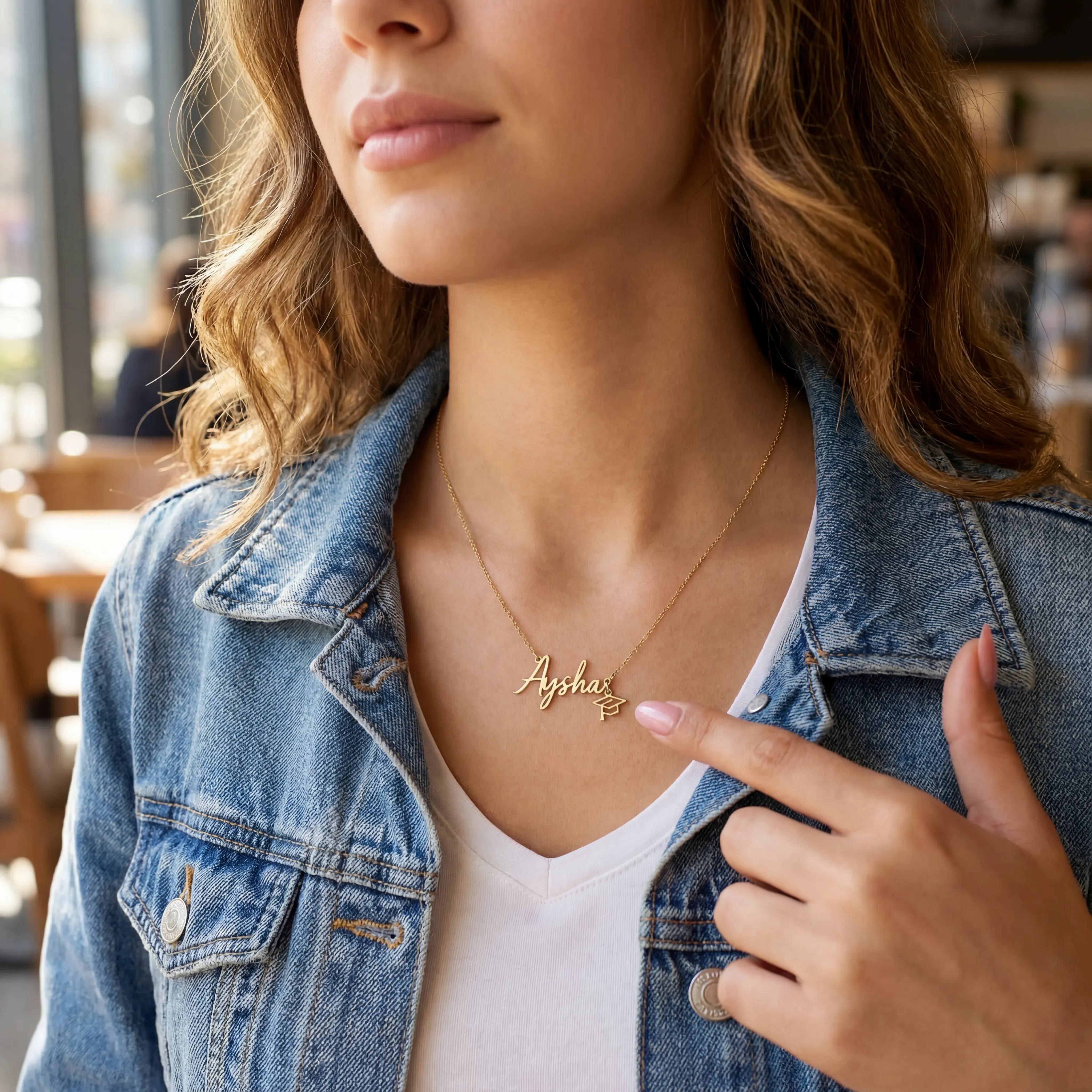 Graduation Name Necklace with Cap Charm - Image 3