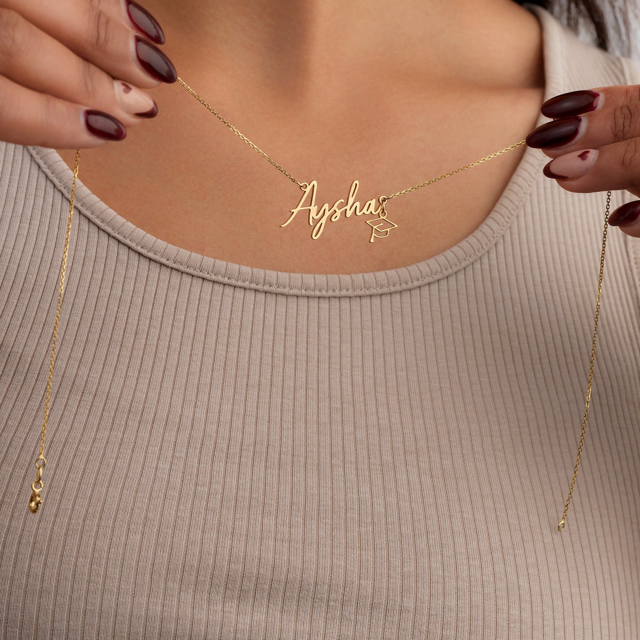 Graduation Name Necklace with Cap Charm - Image 5