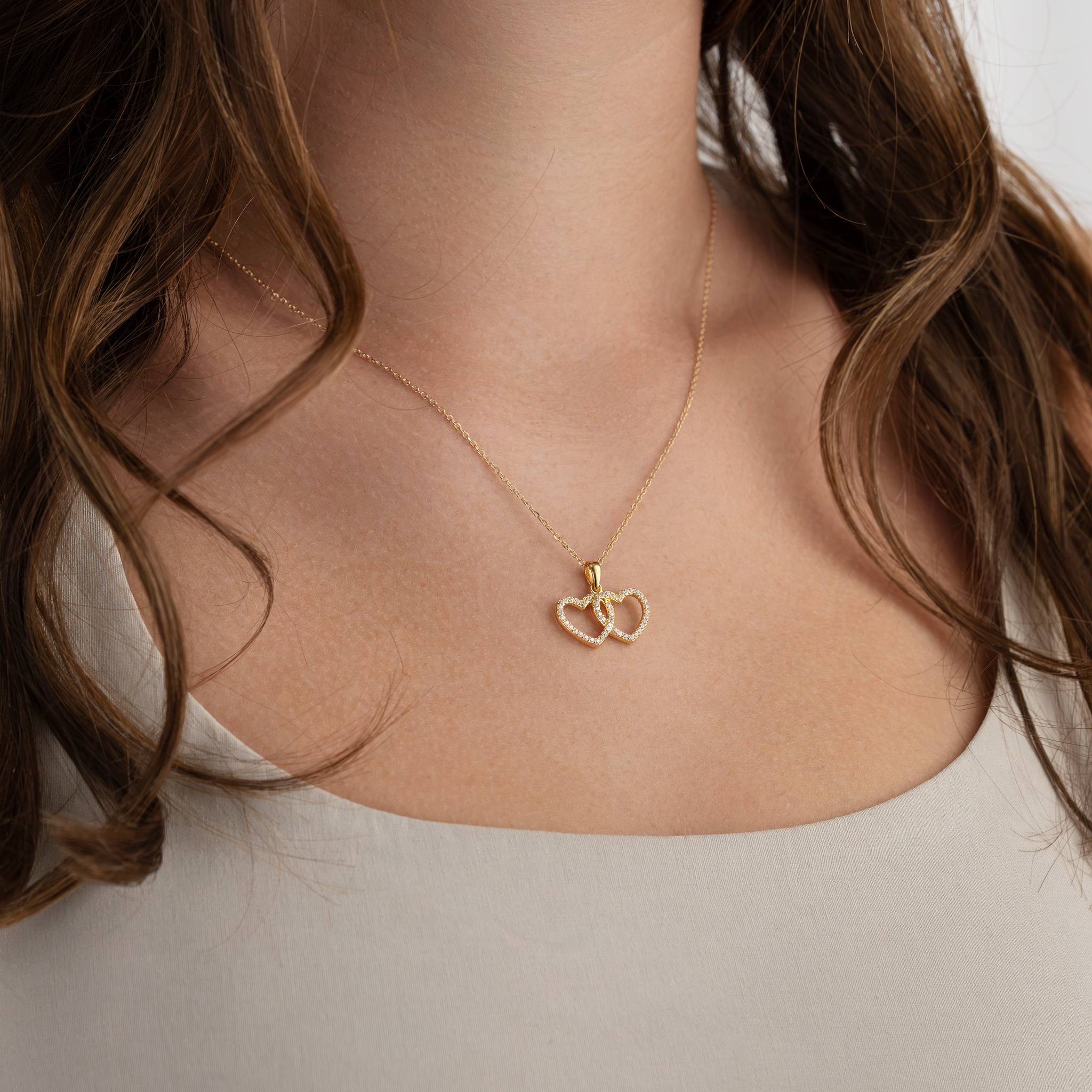 Interlocking Double Heart Cubic Zirconia Necklace - Image 2