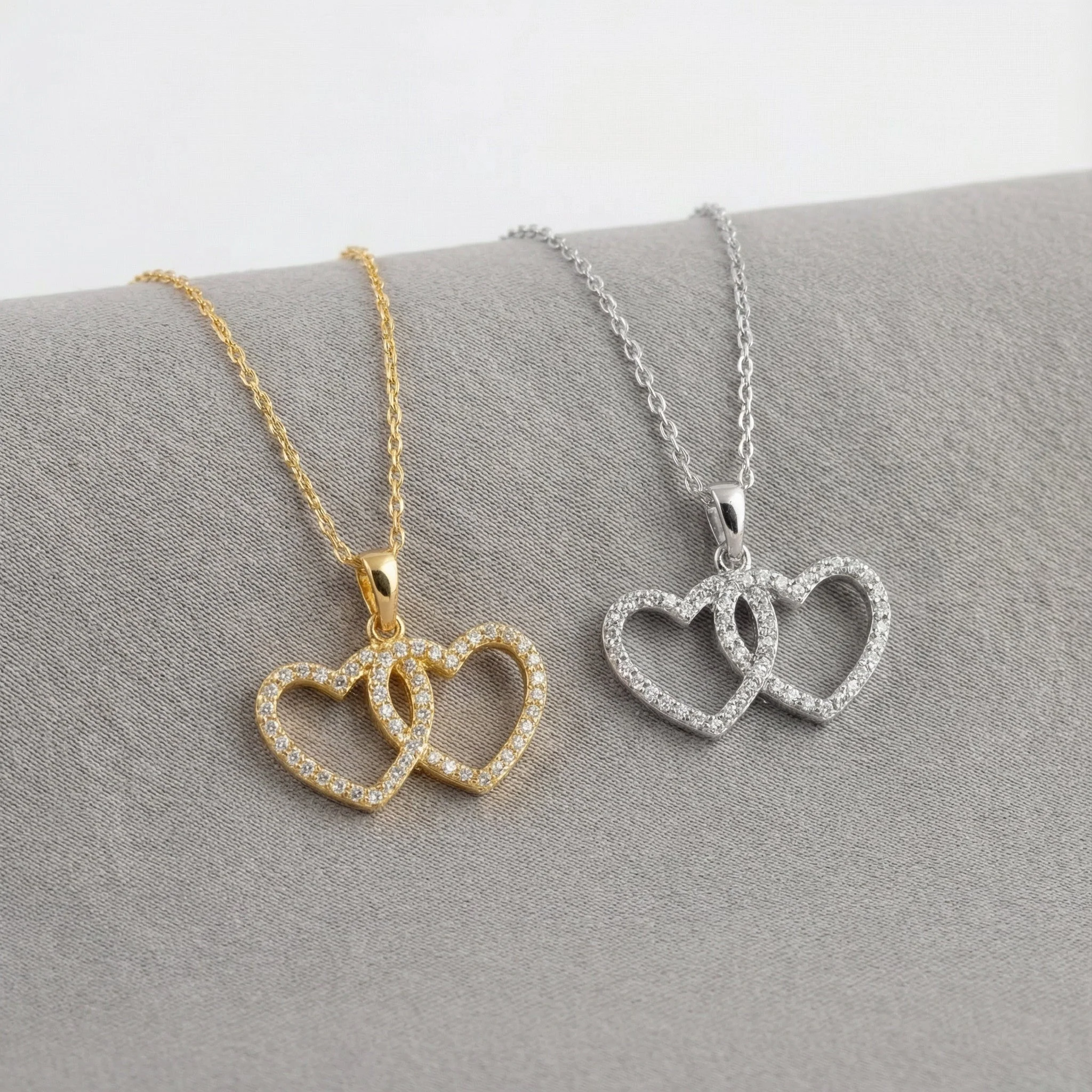 Interlocking Double Heart Cubic Zirconia Necklace - Image 3