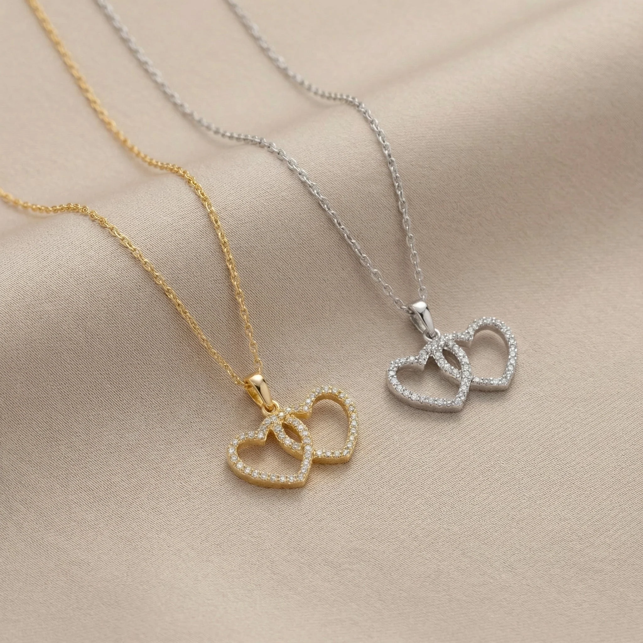 Interlocking Double Heart Cubic Zirconia Necklace - Image 4
