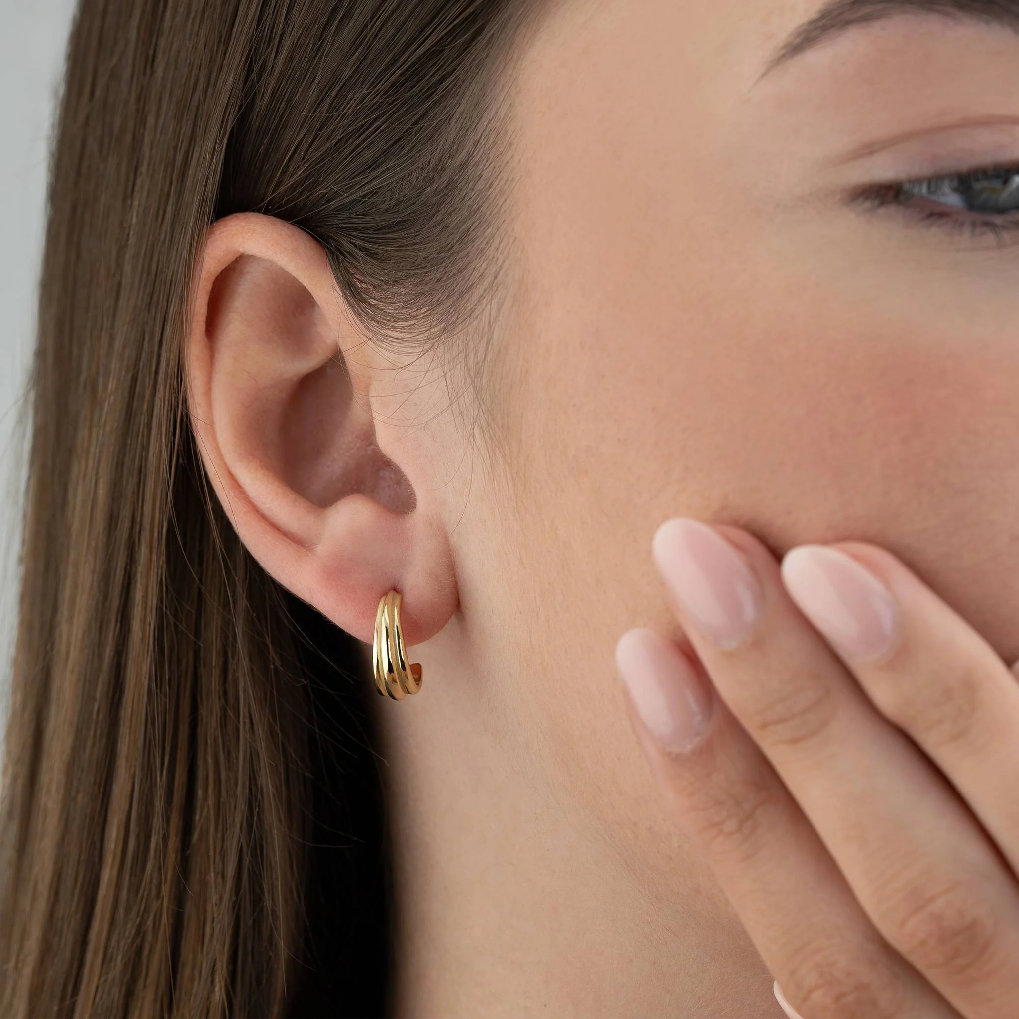 Line Trio Hoop Stud Earrings - Image 2