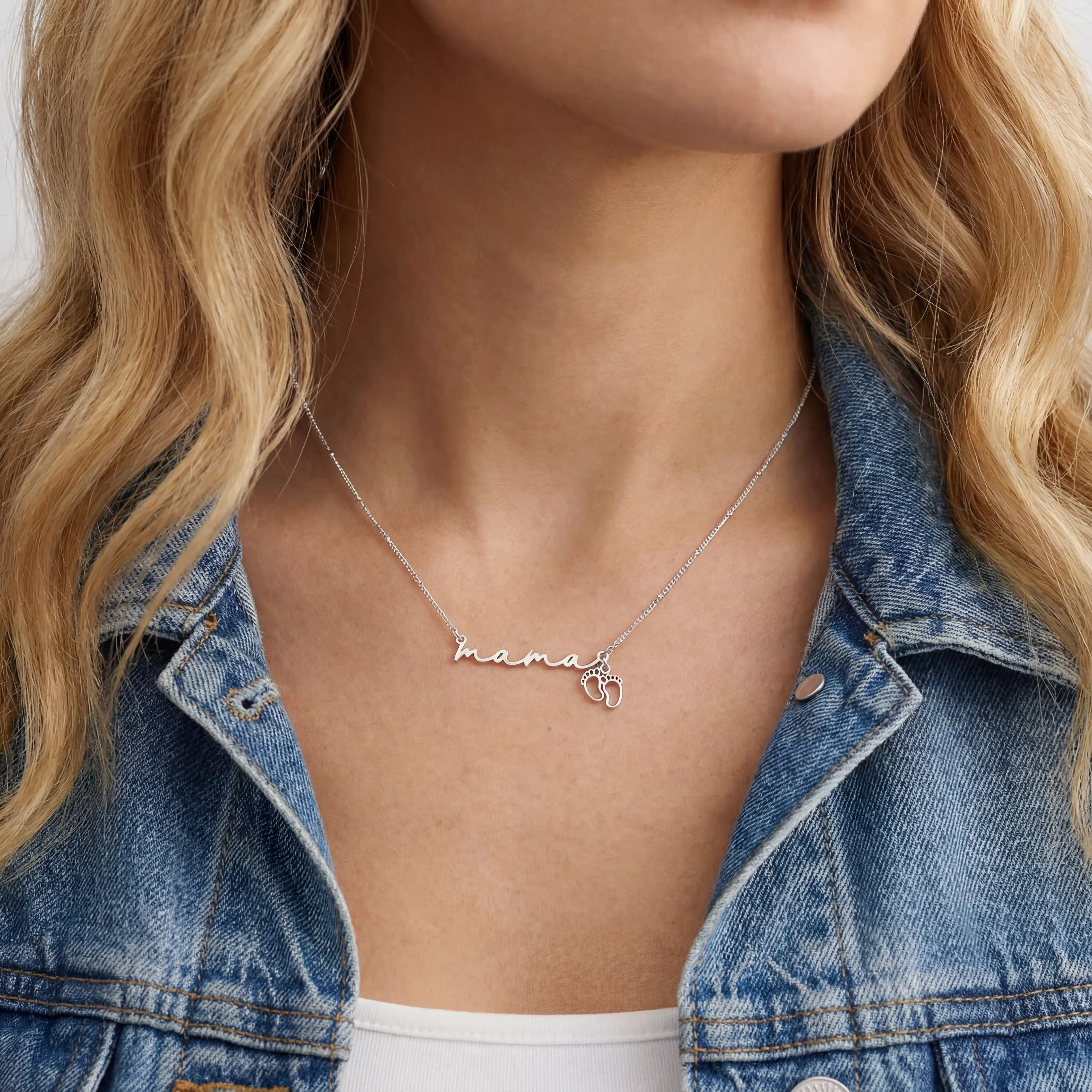Mama Necklace with Baby Feet Charm