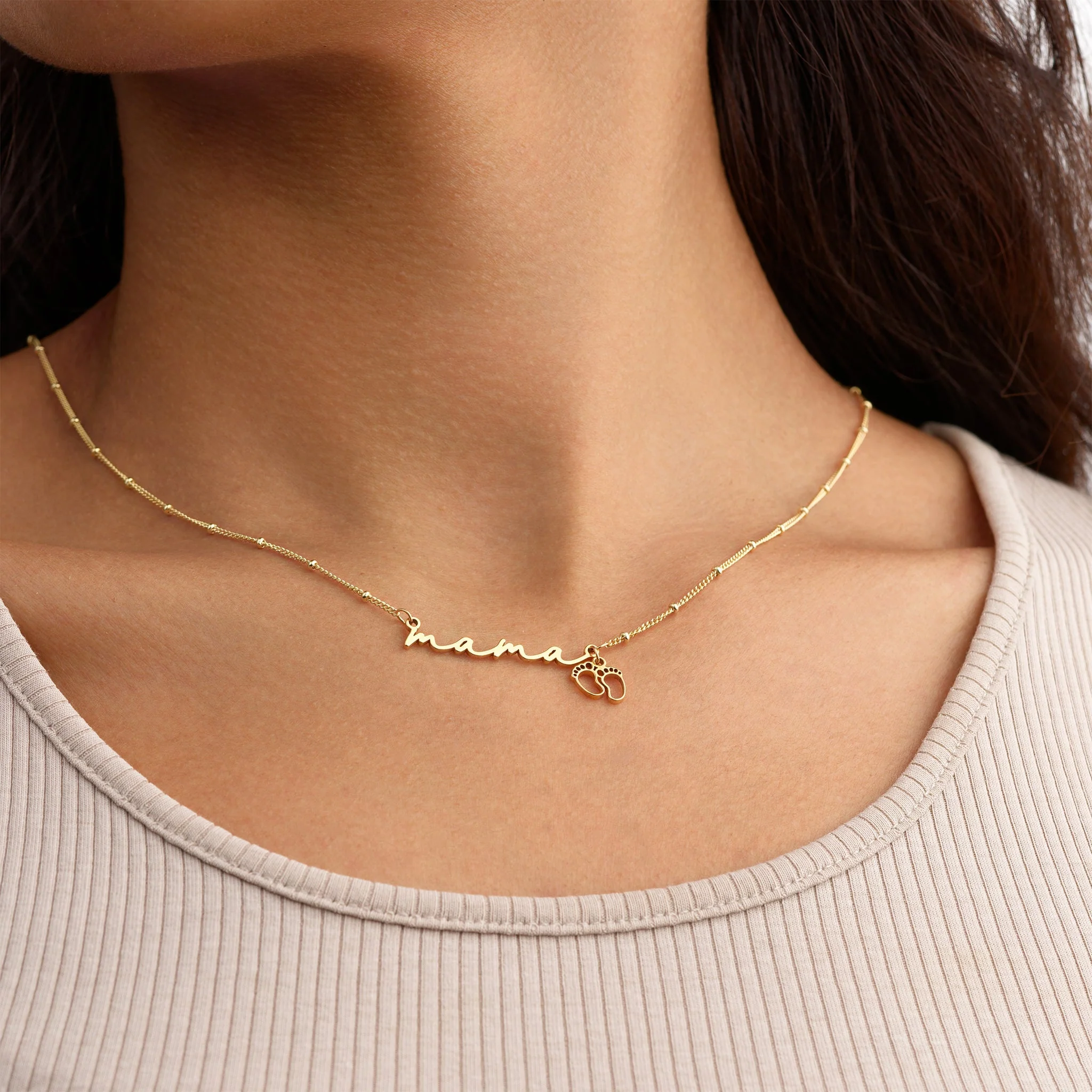 Mama Necklace with Baby Feet Charm - Image 3