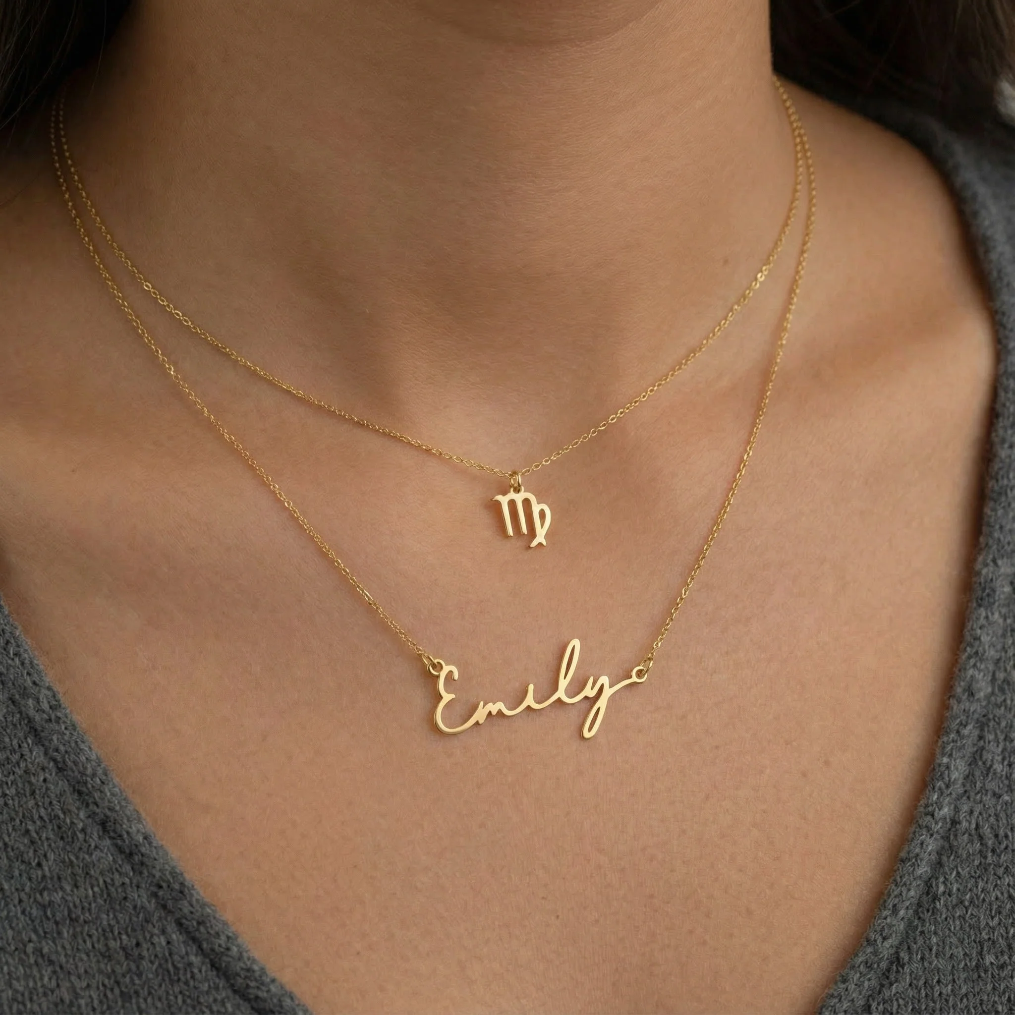 Signature Name & Zodiac Necklace Set - Image 3