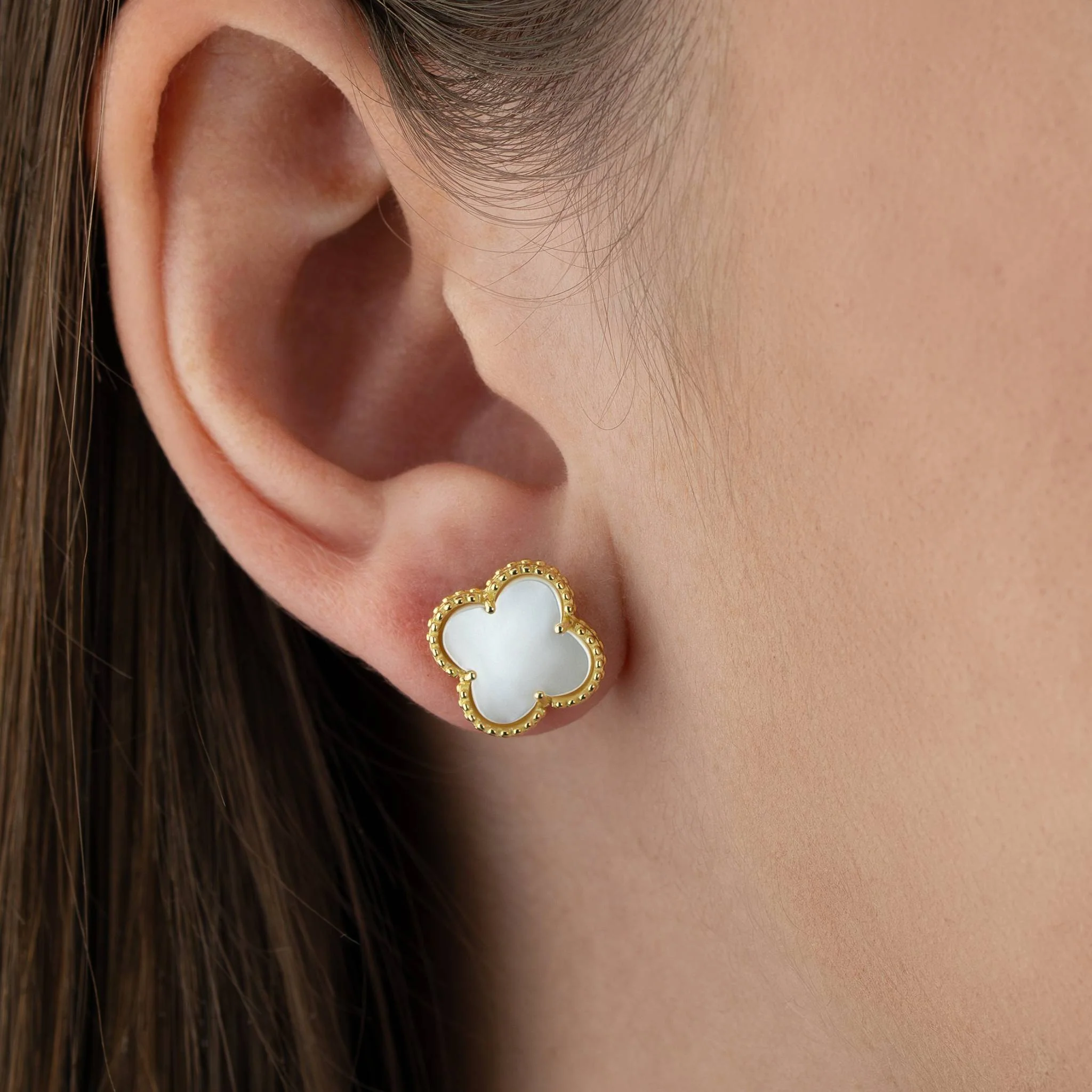 Mother of Pearl Quatrefoil Stud Earrings