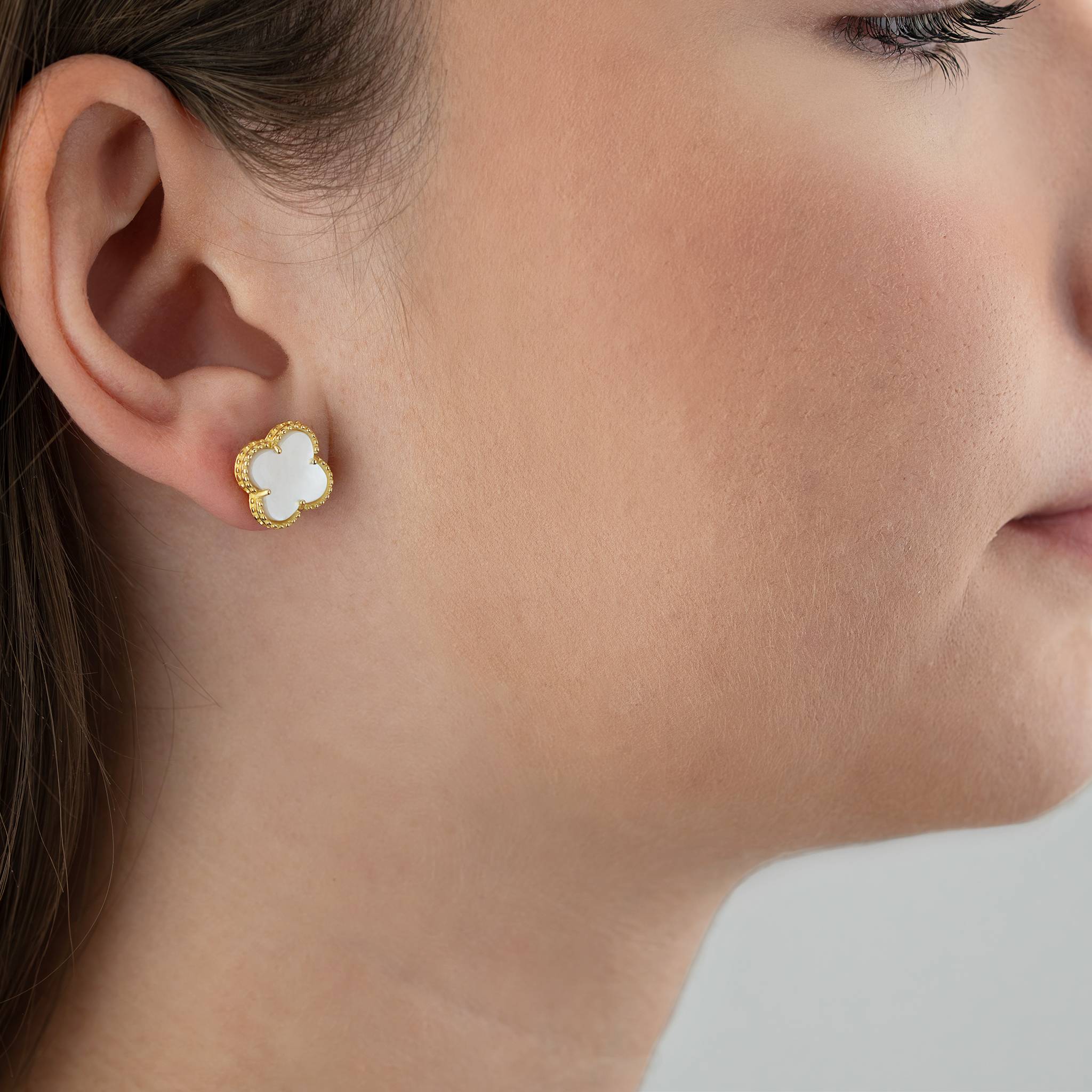 Mother of Pearl Quatrefoil Stud Earrings - Image 2
