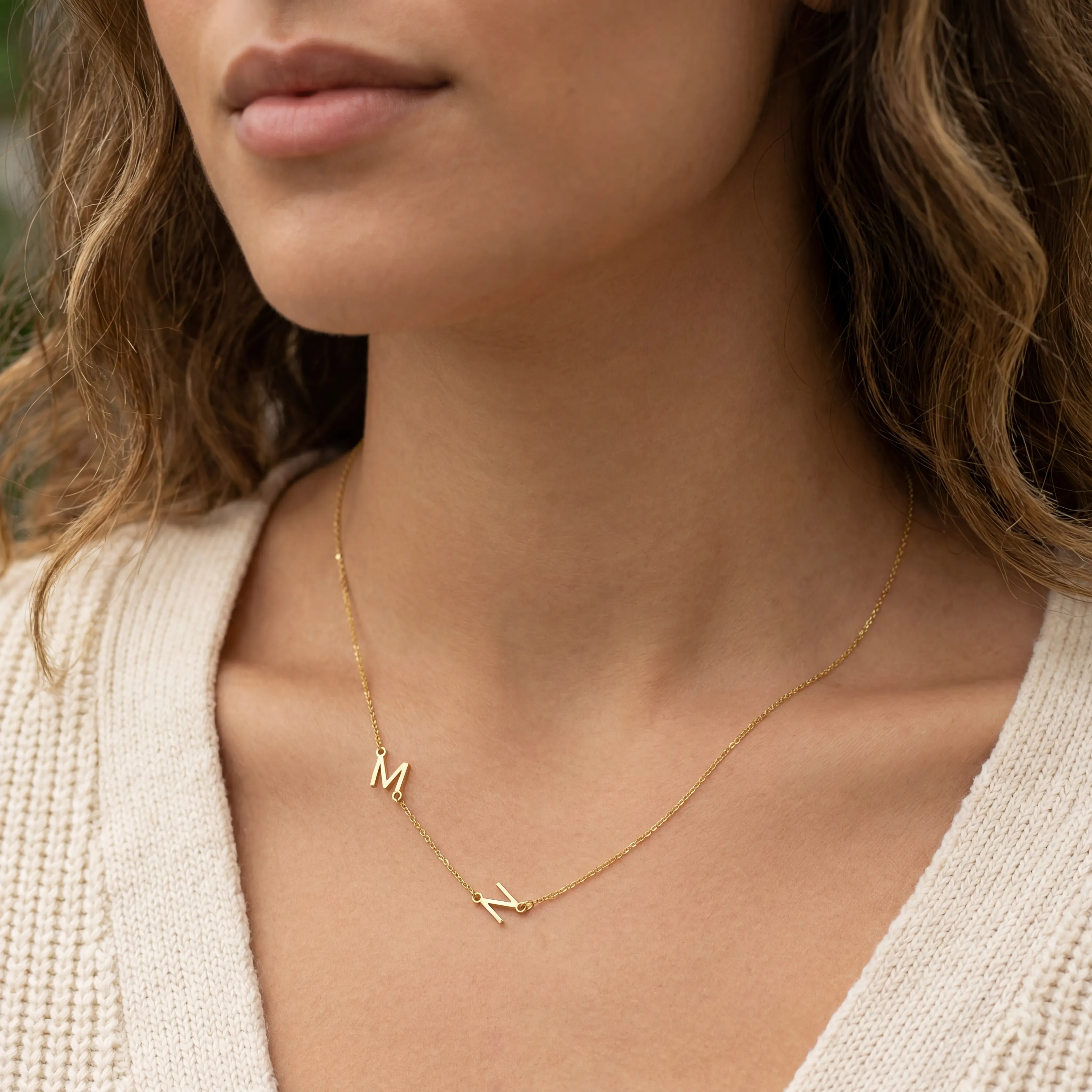 Double Sideways Initial Necklace