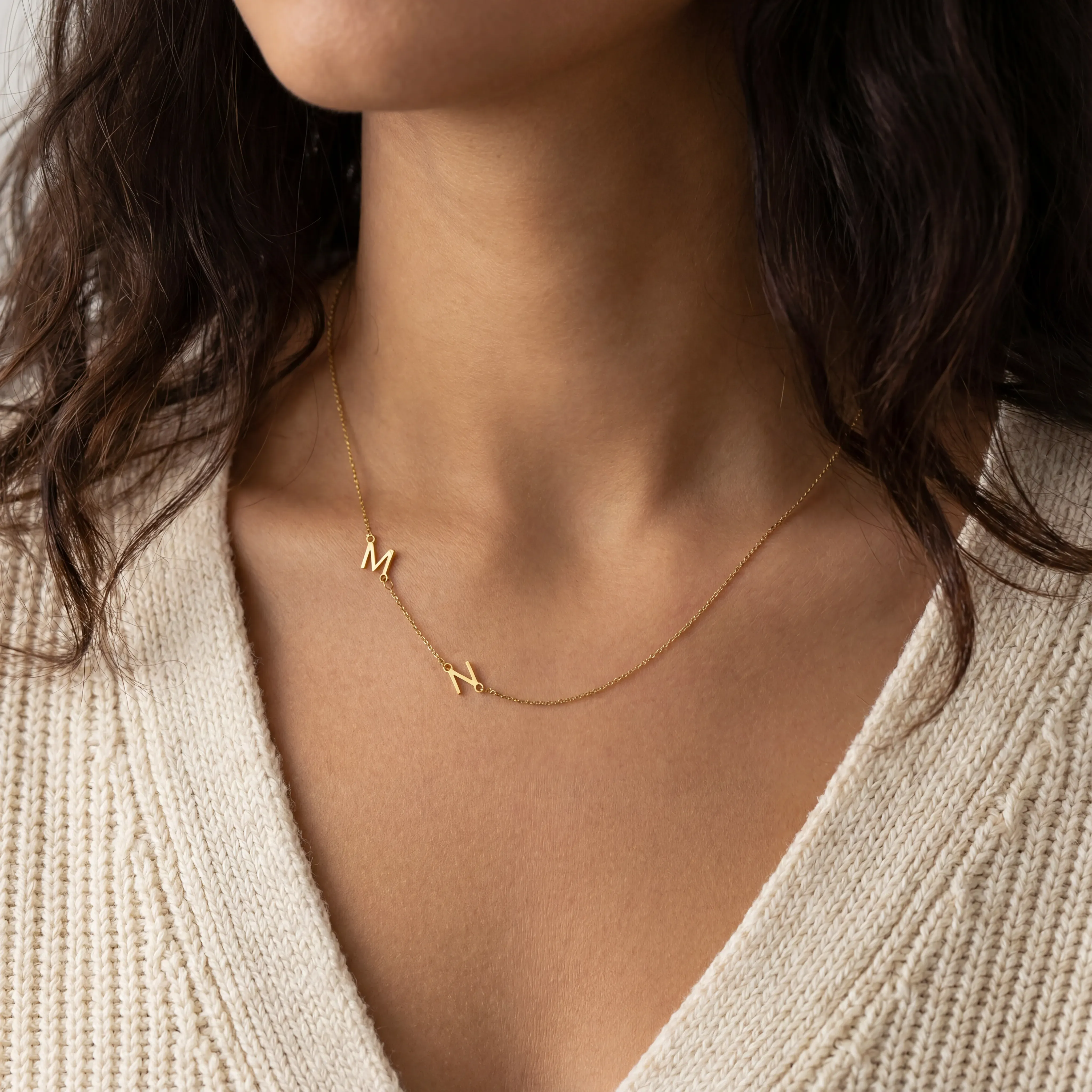 Double Sideways Initial Necklace - Image 2