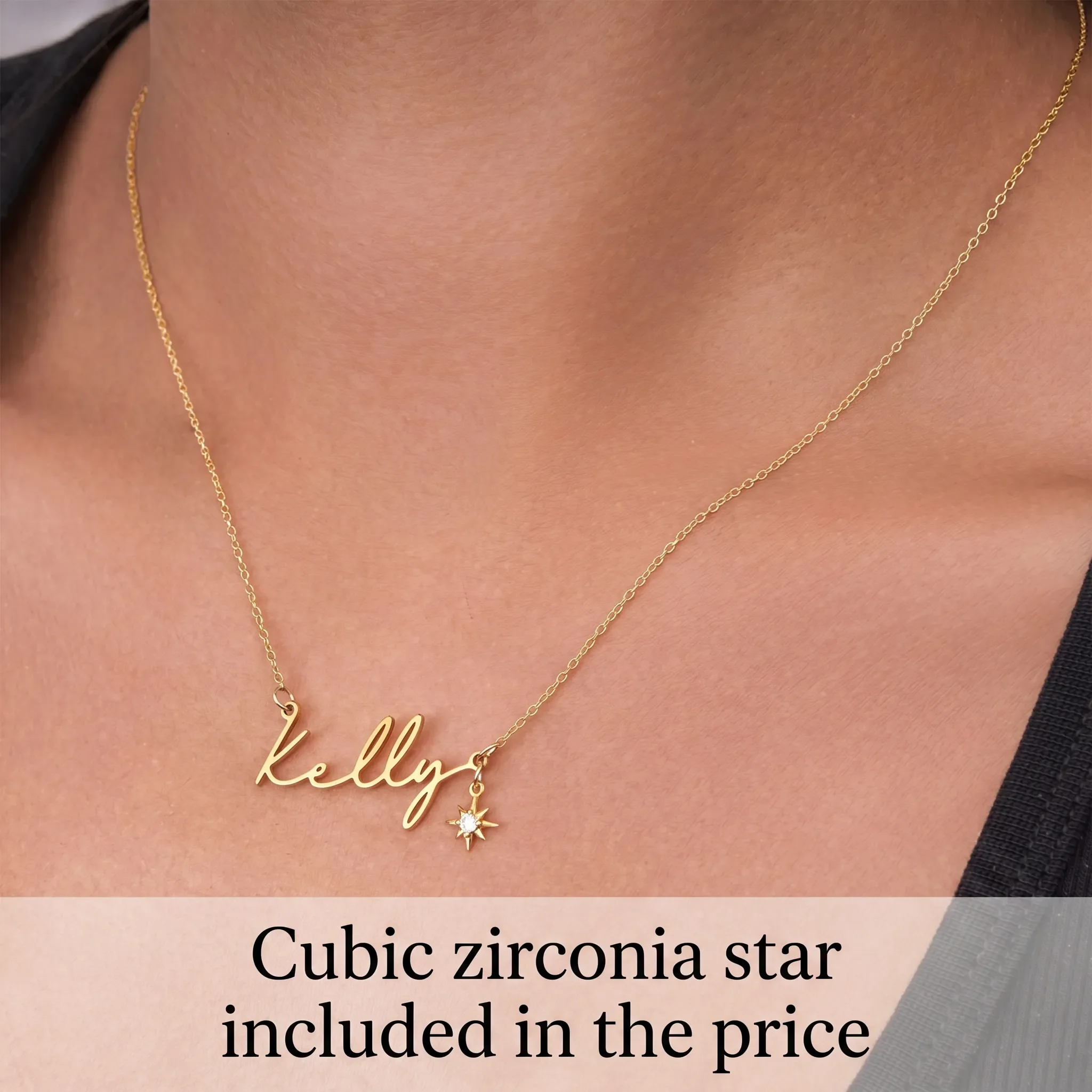 Name Necklace with Cubic Zirconia Star Charm - Image 2