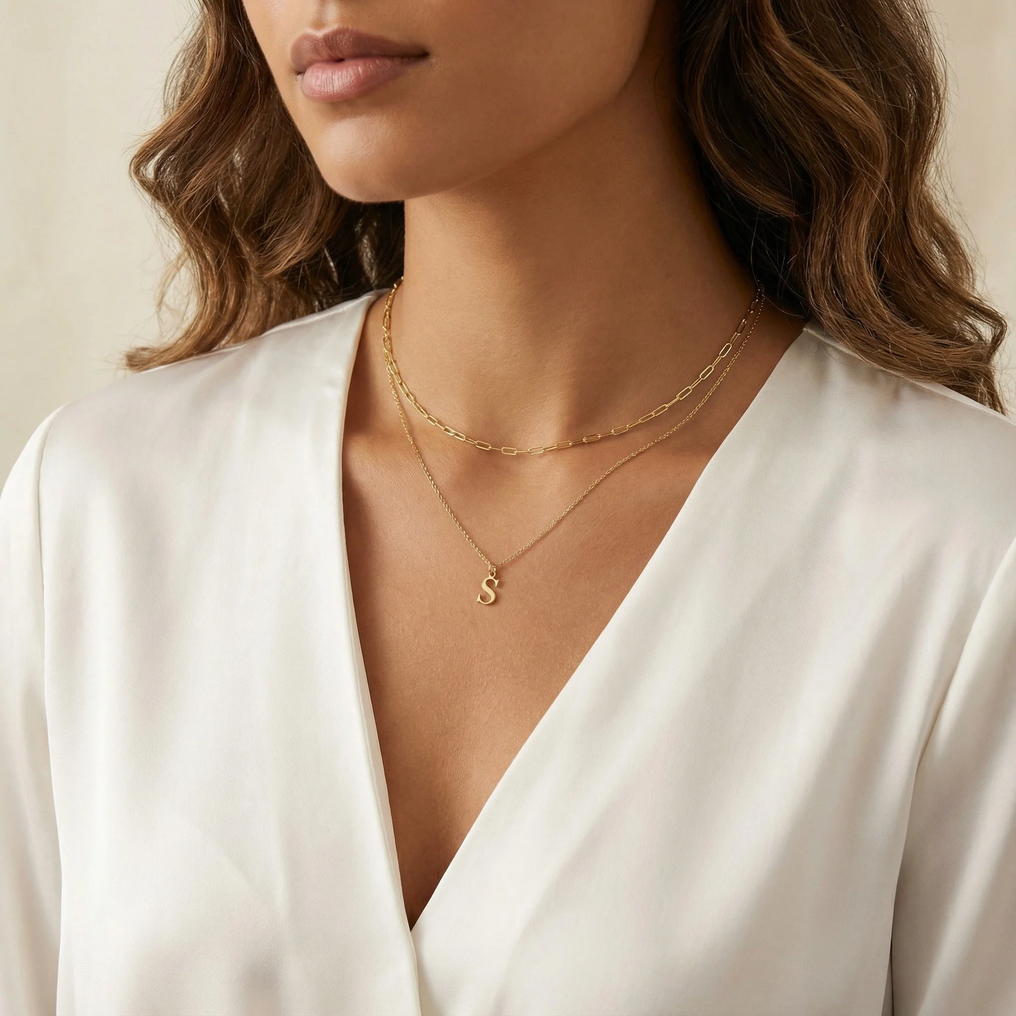 Paperclip Chain & Custom Initial Necklace Set - Image 3