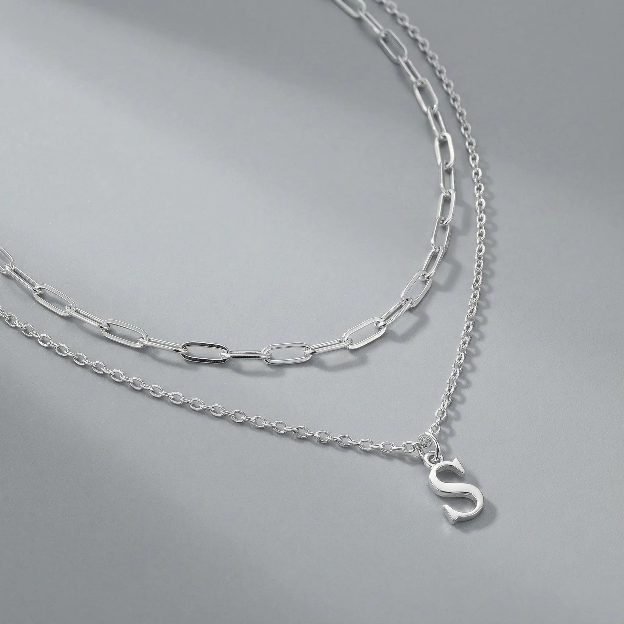 Paperclip Chain & Custom Initial Necklace Set - Image 5