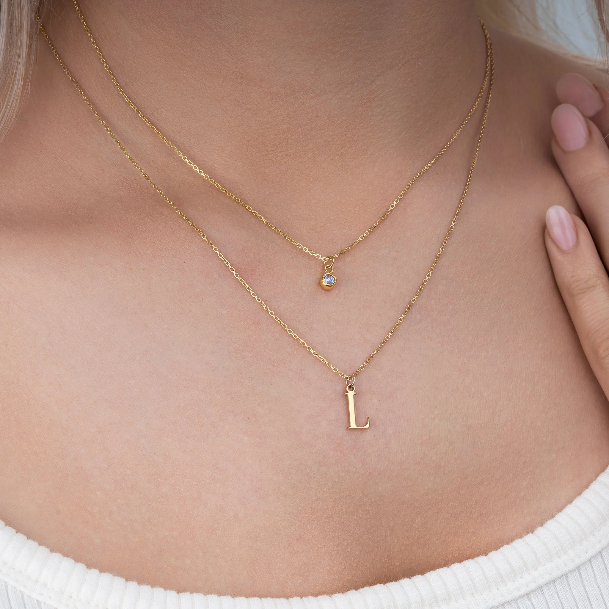 Personalised Birthstone & Initial Necklace Layered Set of 2 - Image 4