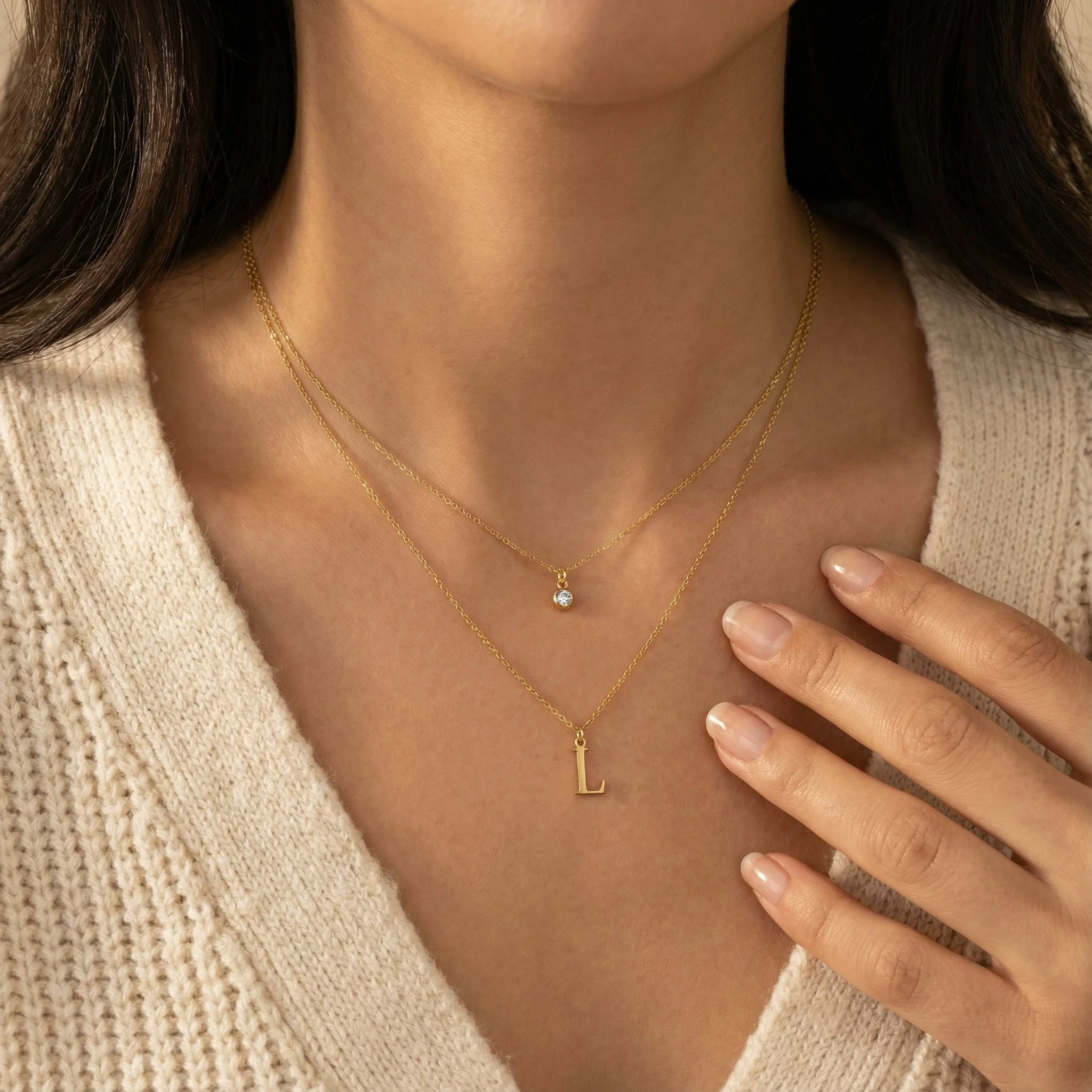 Personalised Birthstone & Initial Necklace Layered Set of 2 - Image 6