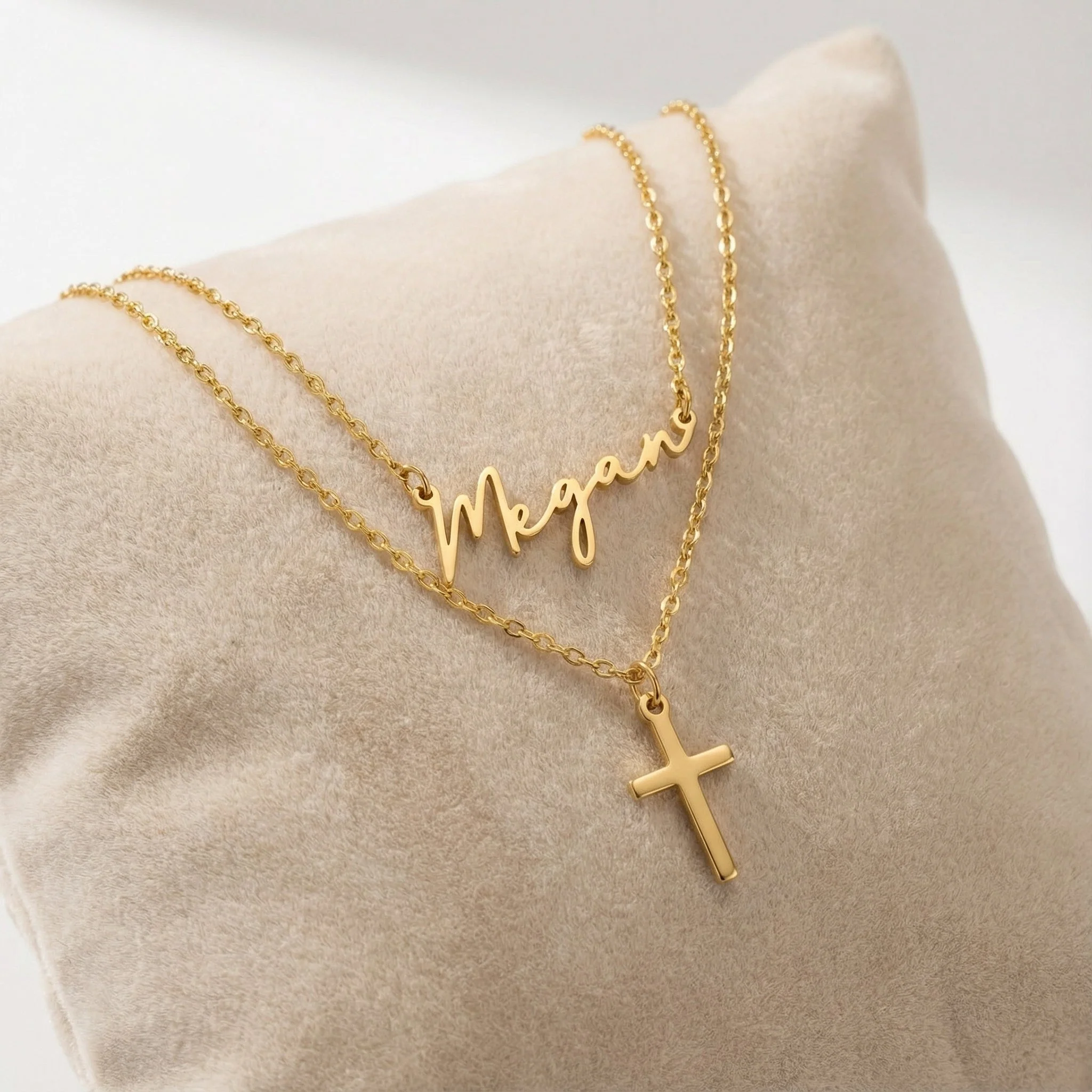 Personalised Name & Cross Layered Necklaces Set - Image 5