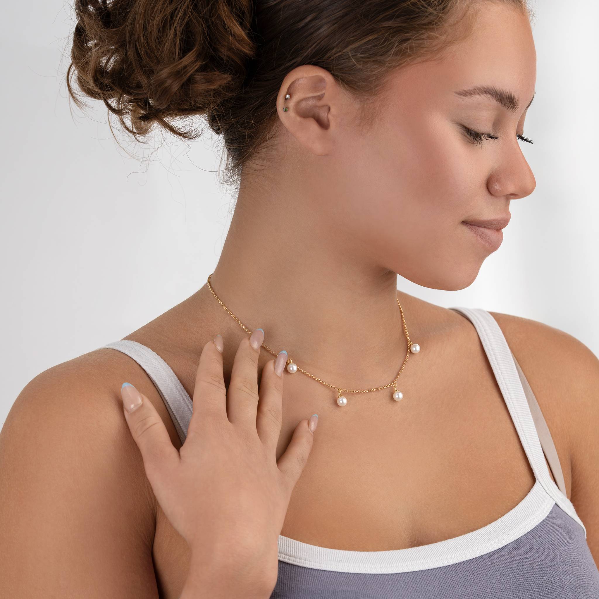 Freshwater Quad Pearl Drop Necklace - Image 3