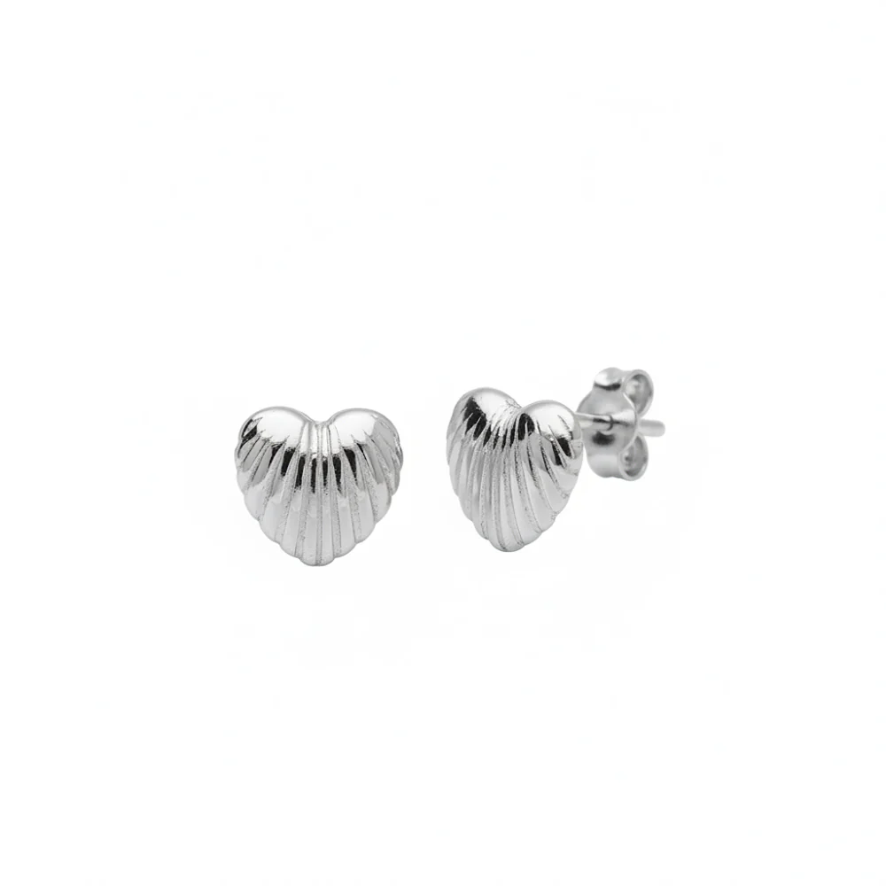 Ribbed Heart Stud Earrings - Image 5