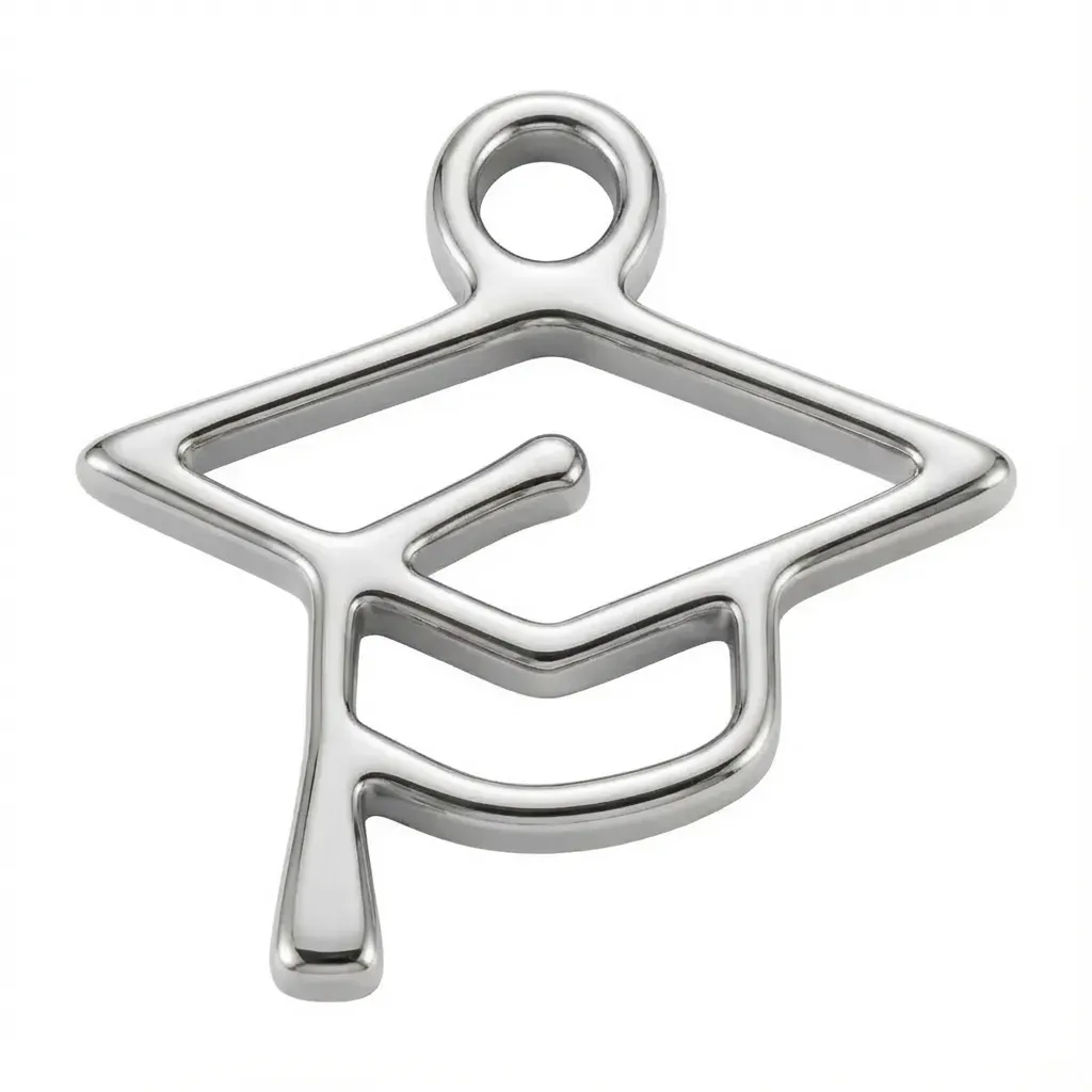 Silver Graduation Cap Symbol Charm