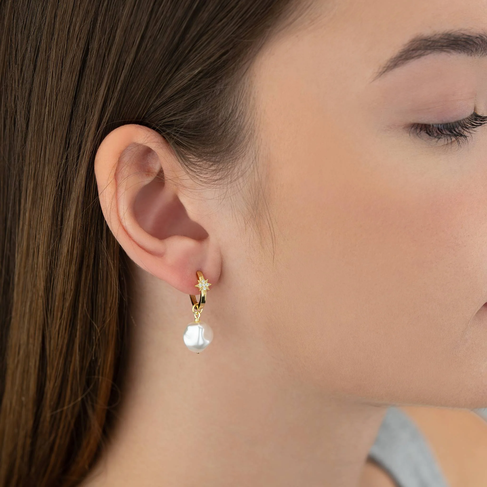 Star & Baroque Pearl Drop Earrings - Image 2