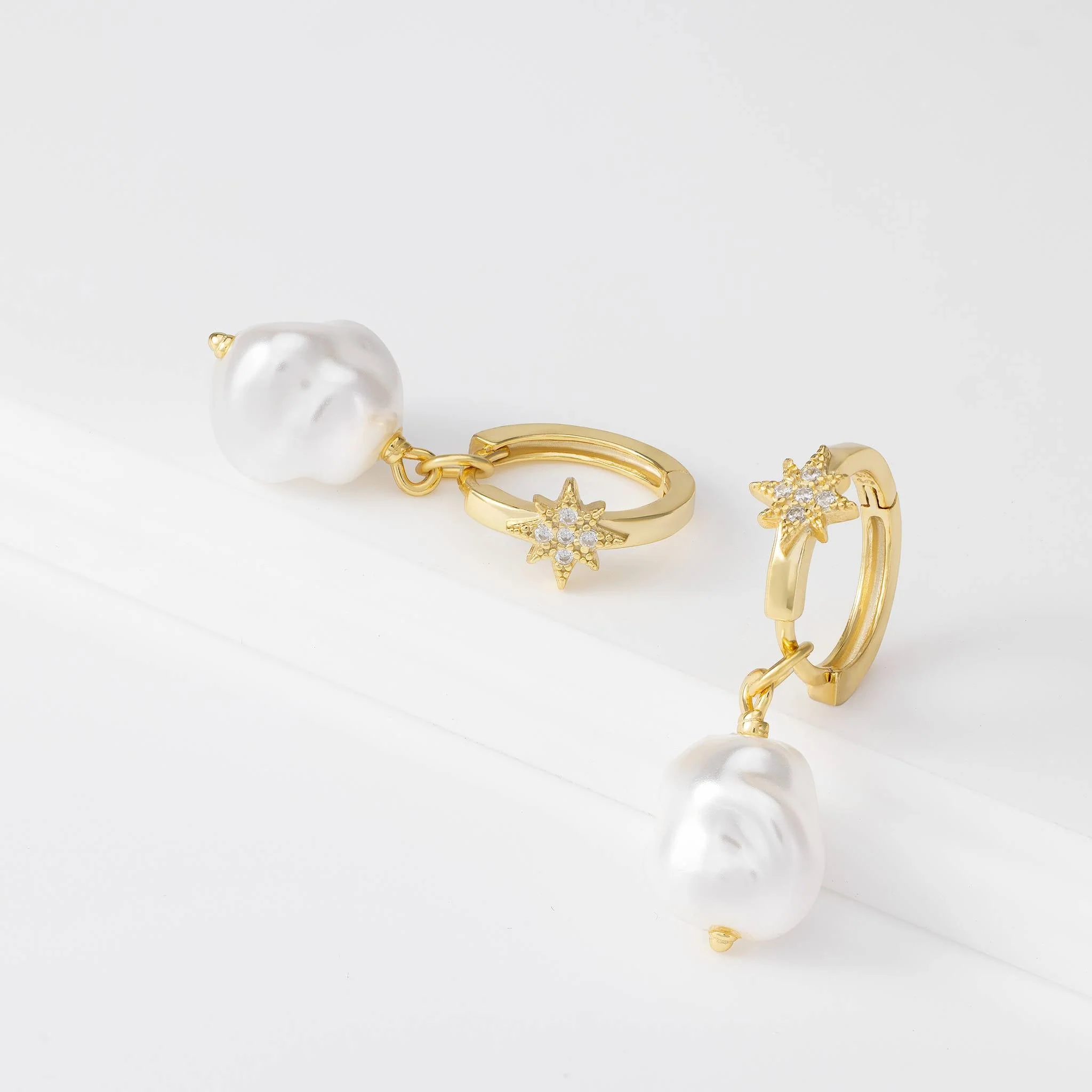 Star & Baroque Pearl Drop Earrings - Image 4