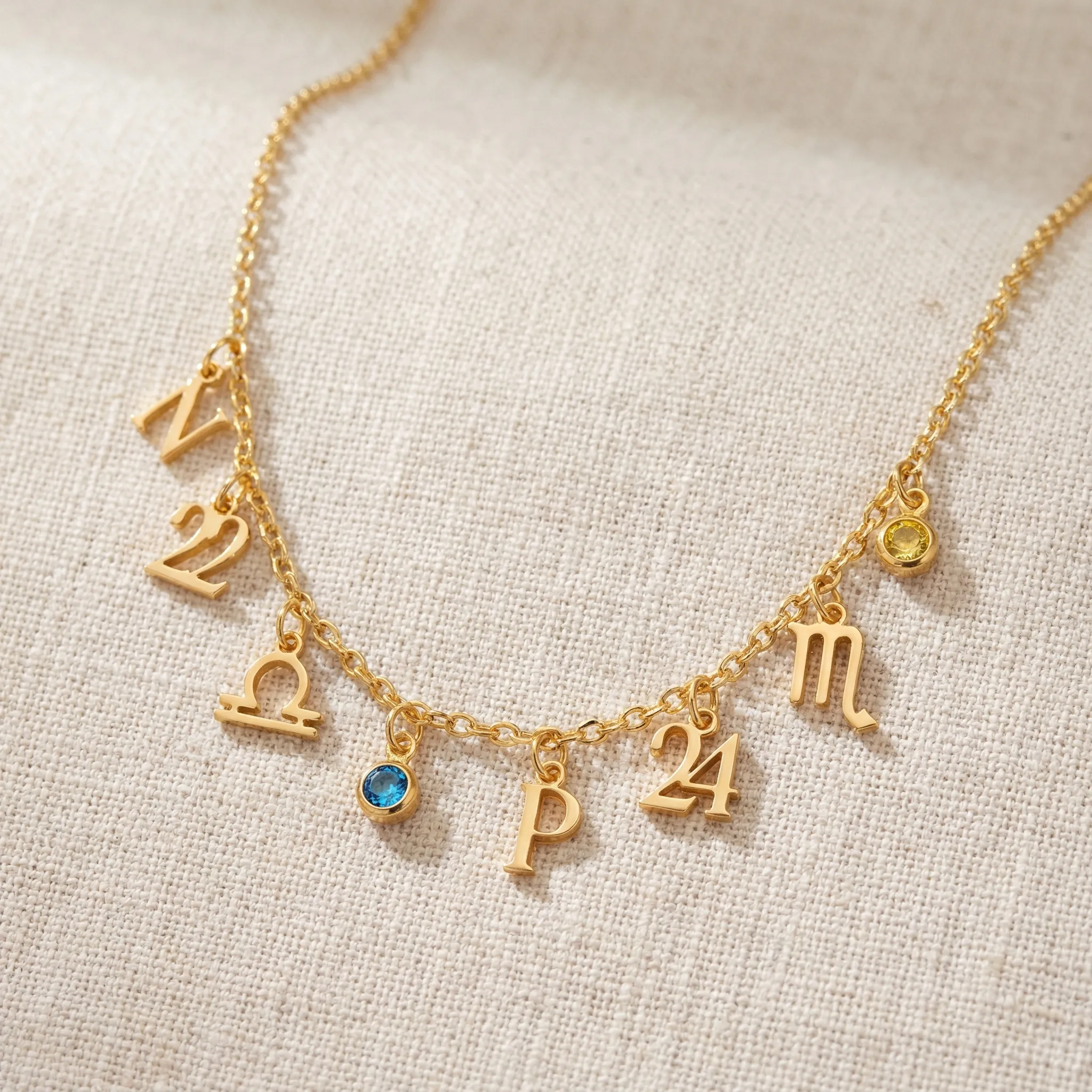 Story Necklace with Initial, Zodiac, Birthstone & Multiple Charms - Image 2