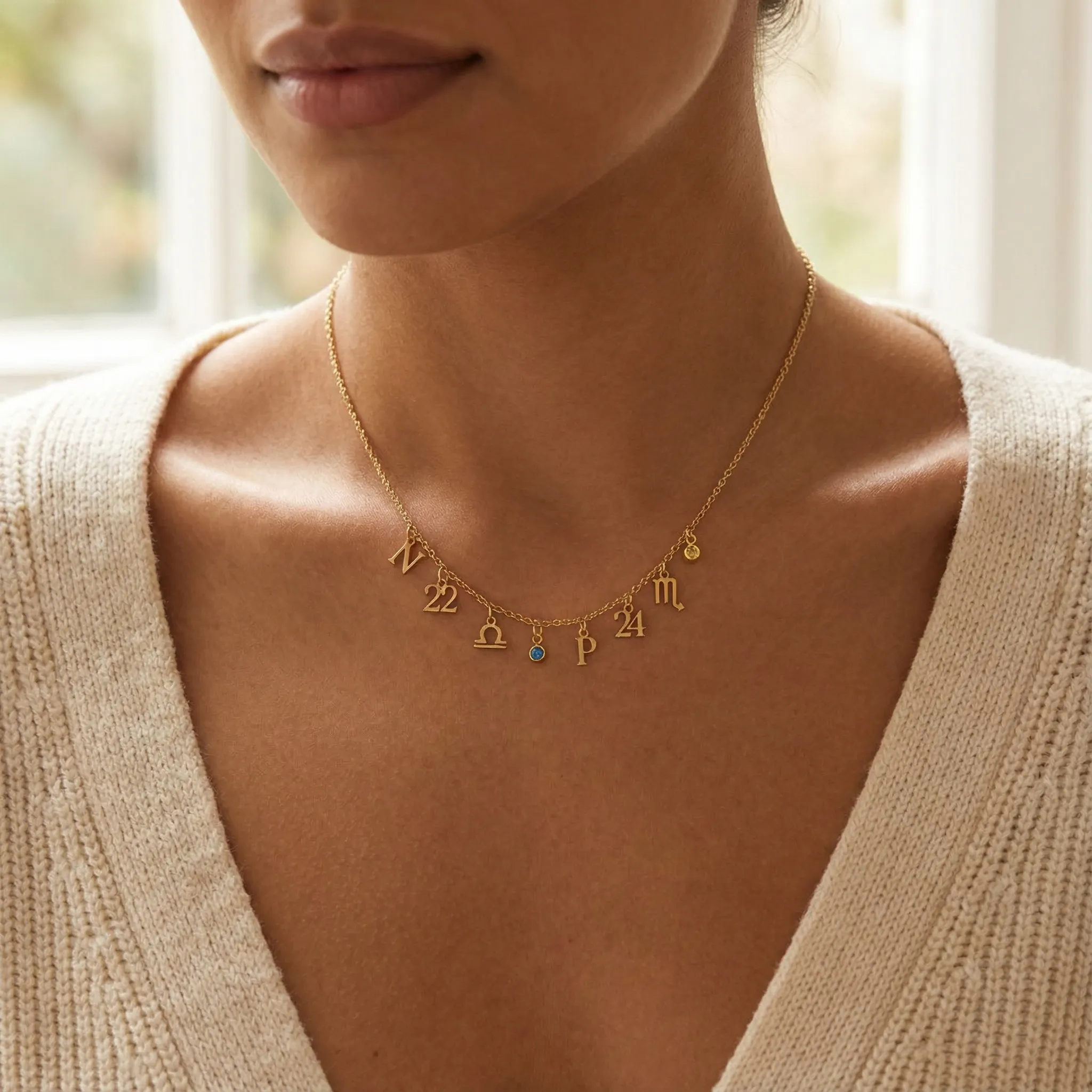 Story Necklace with Initial, Zodiac, Birthstone & Multiple Charms - Image 5