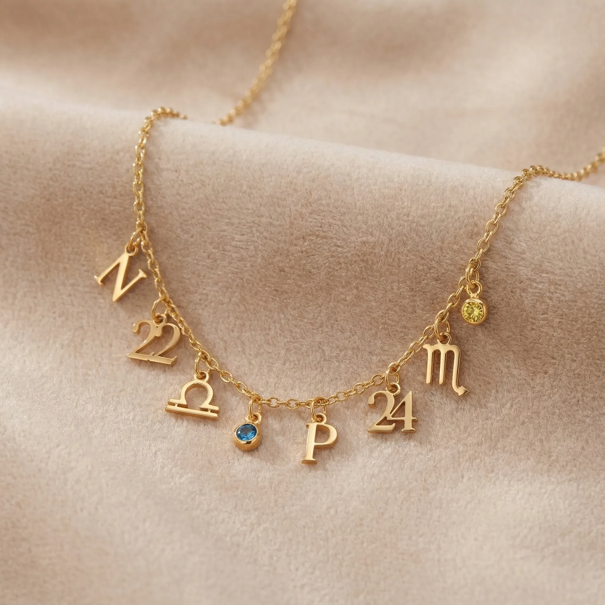 Story Necklace with Initial, Zodiac, Birthstone & Multiple Charms - Image 6