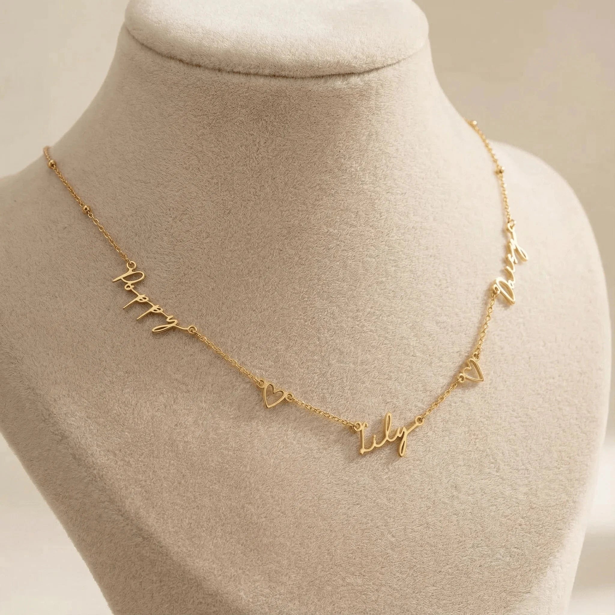 Triple Name Necklace with Two Hearts - Image 10