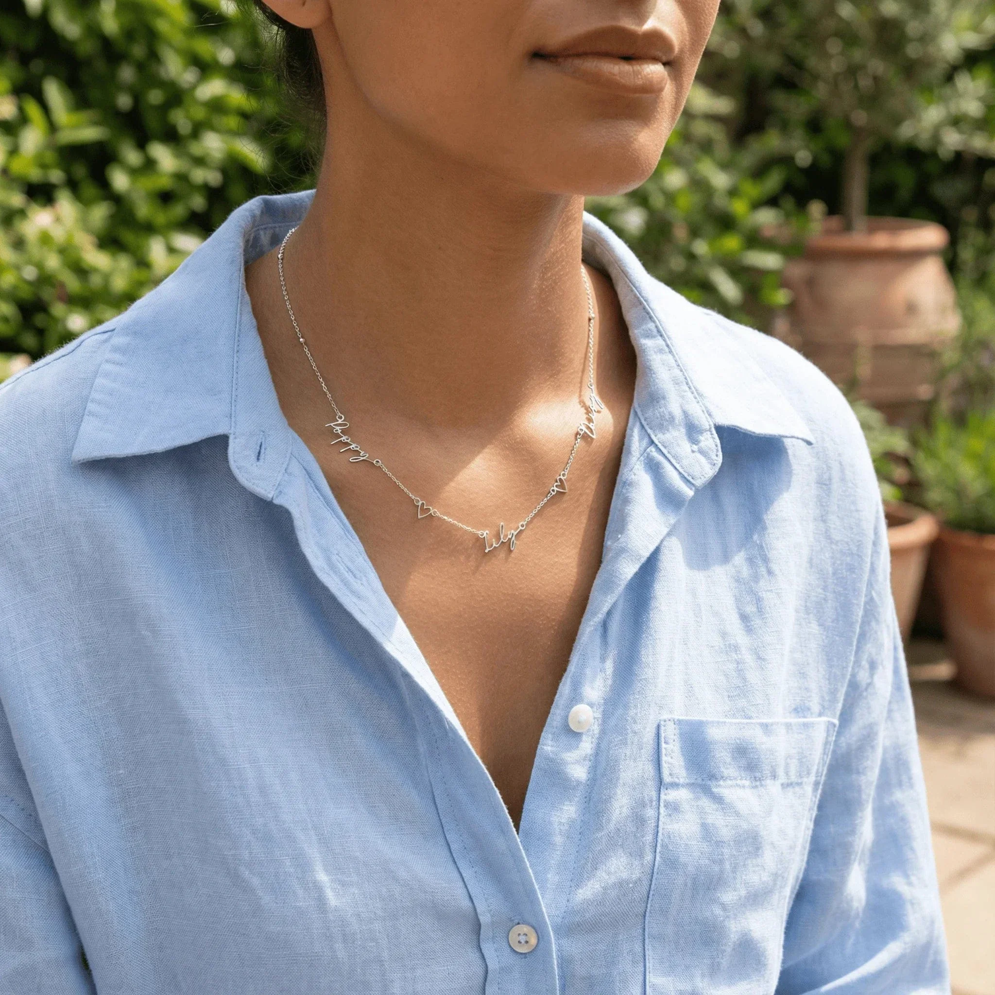 Triple Name Necklace with Two Hearts - Image 5