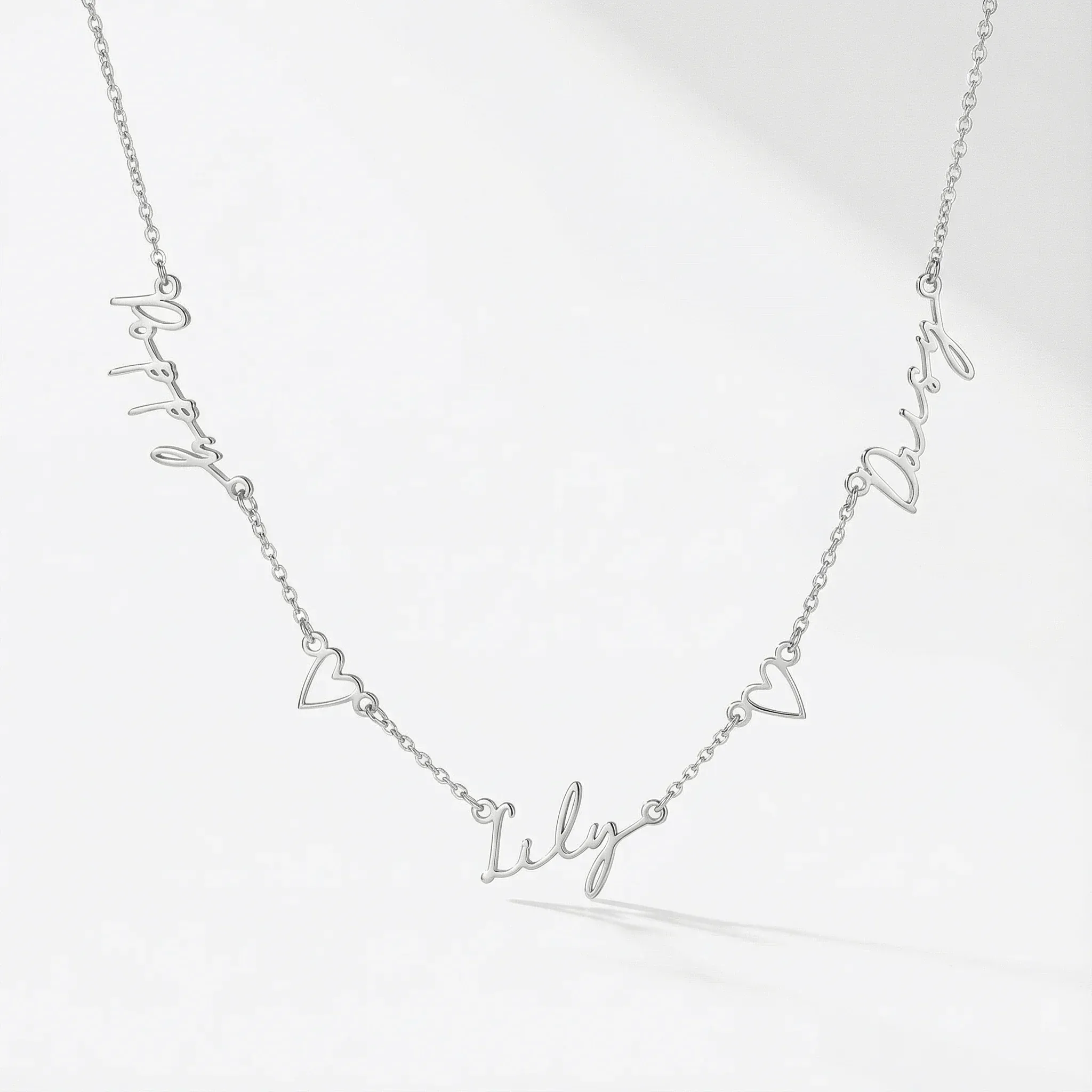 Triple Name Necklace with Two Hearts - Image 6