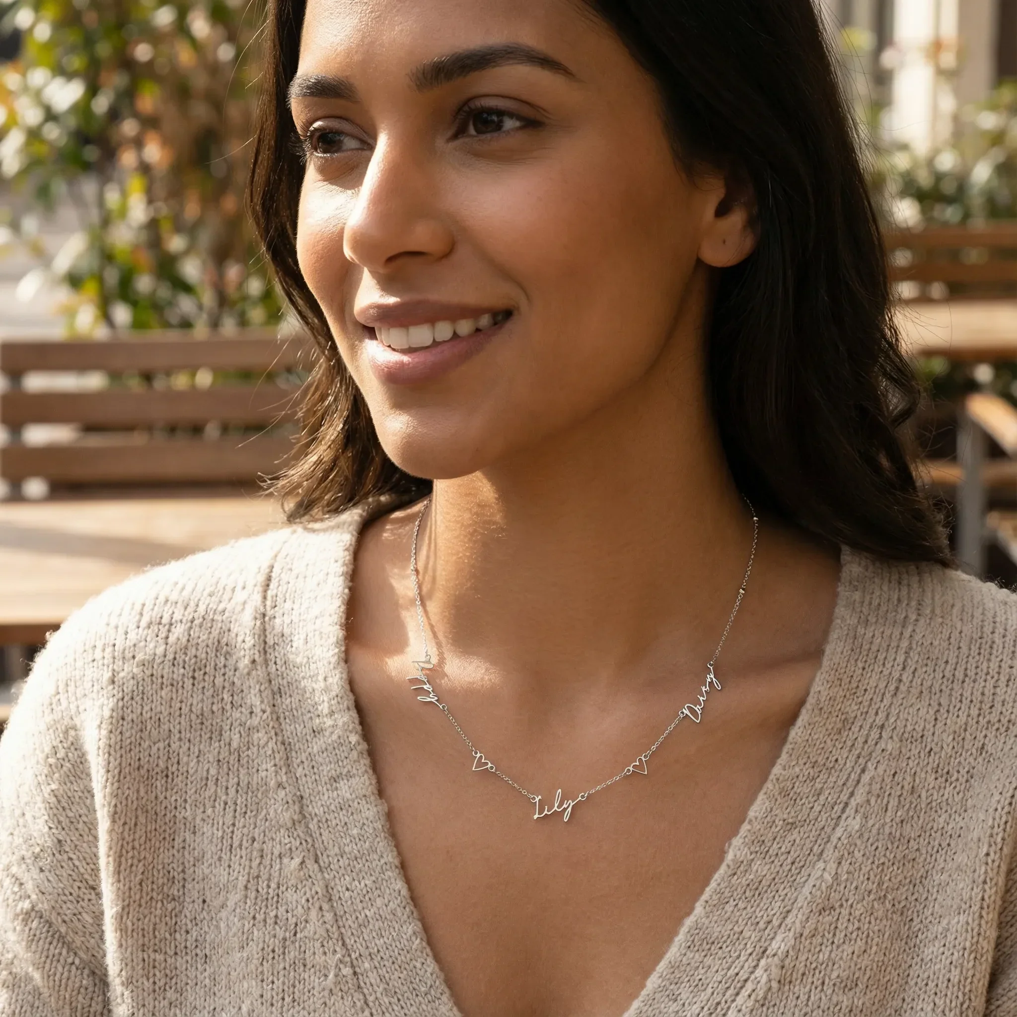 Triple Name Necklace with Two Hearts - Image 8
