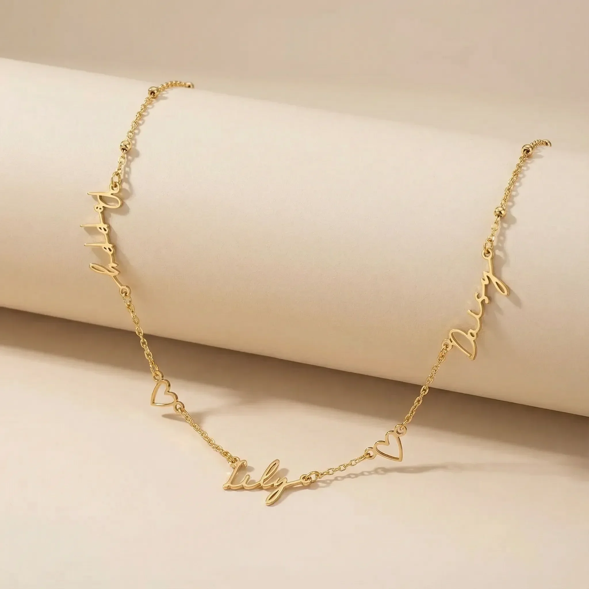 Triple Name Necklace with Two Hearts - Image 9