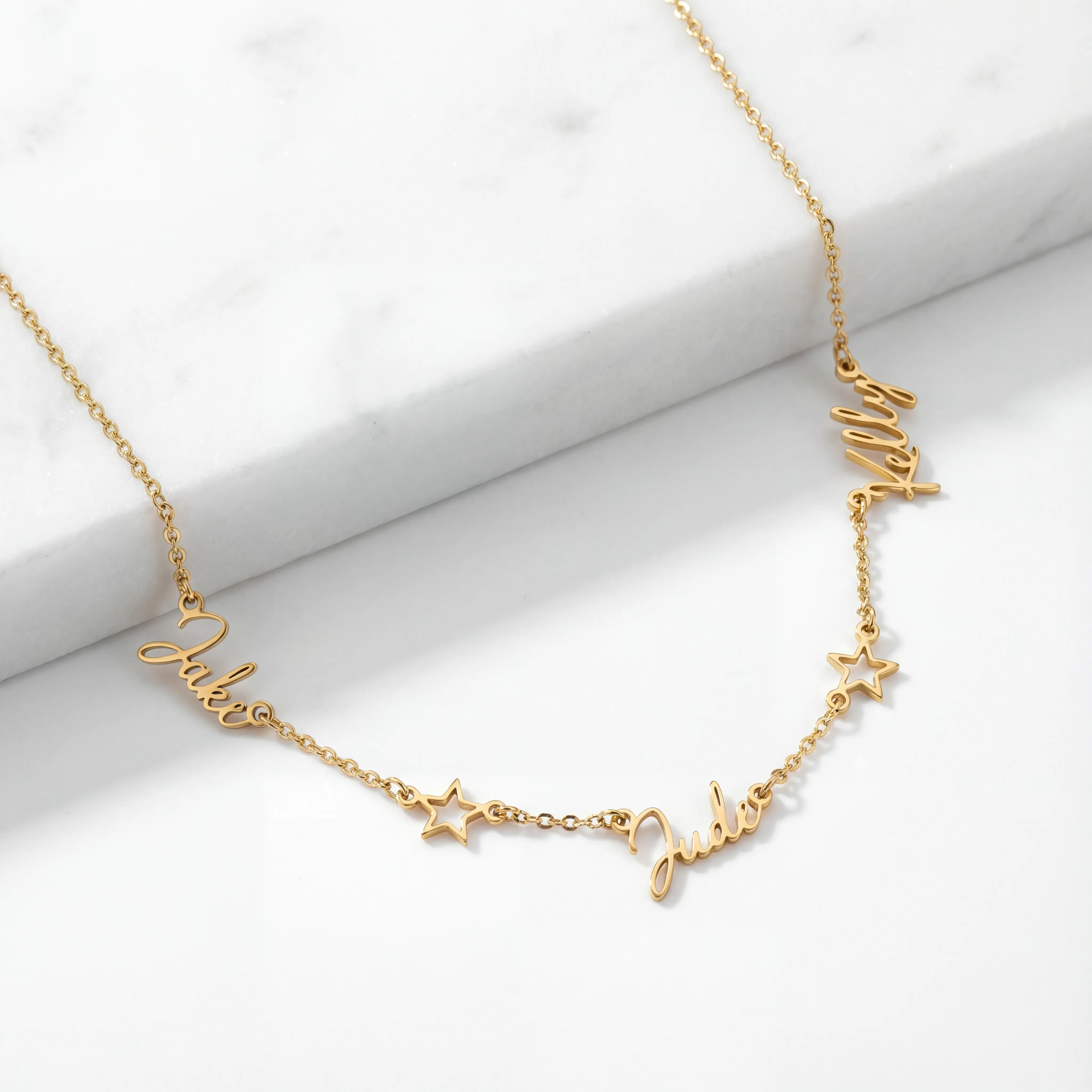 Triple Name Necklace with Two Stars - Image 2